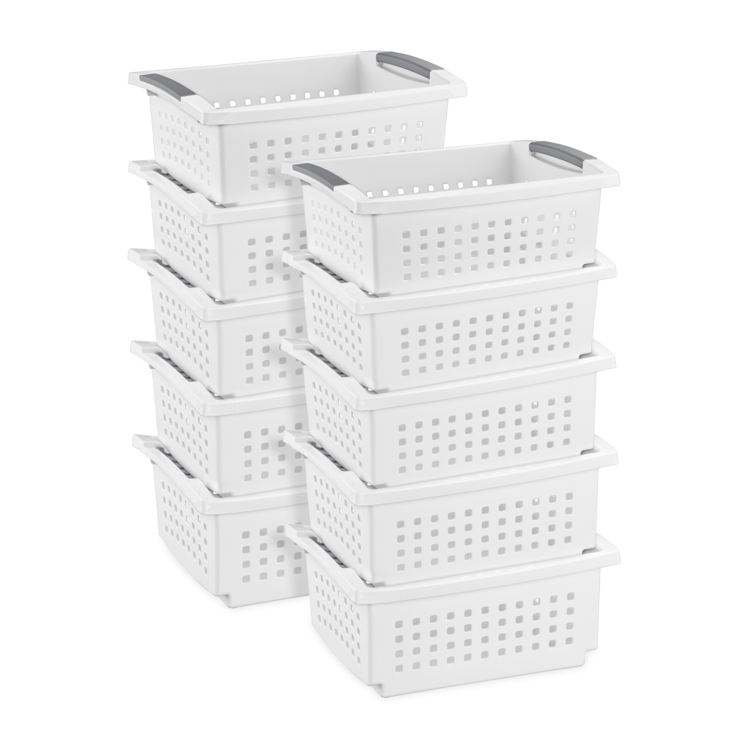 Sterilite Medium Plastic Stackable Storage Organizer Basket Bin, White