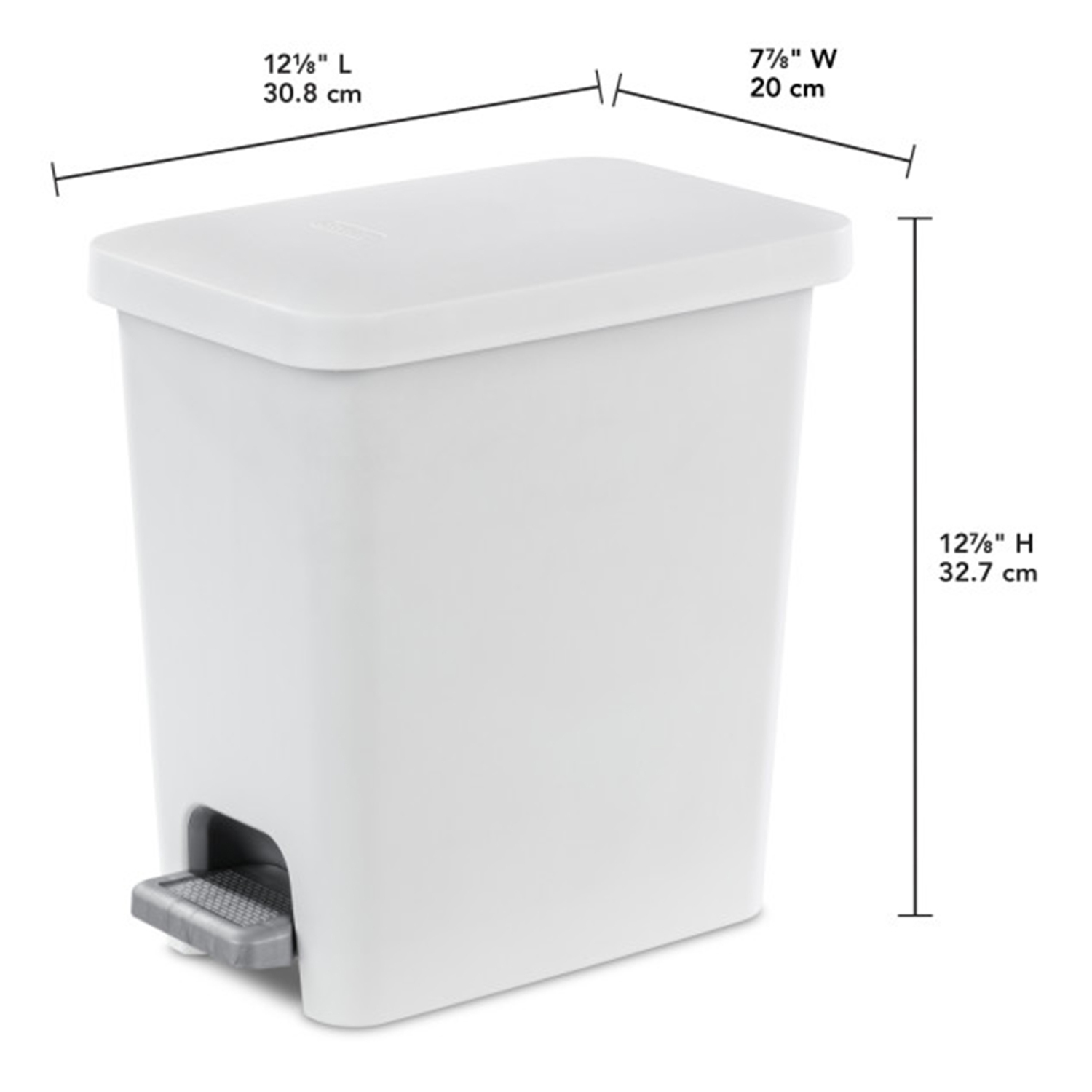 Sterilite 2.7 Gallon Rectangular Step On Trash Bin Wastebasket, White