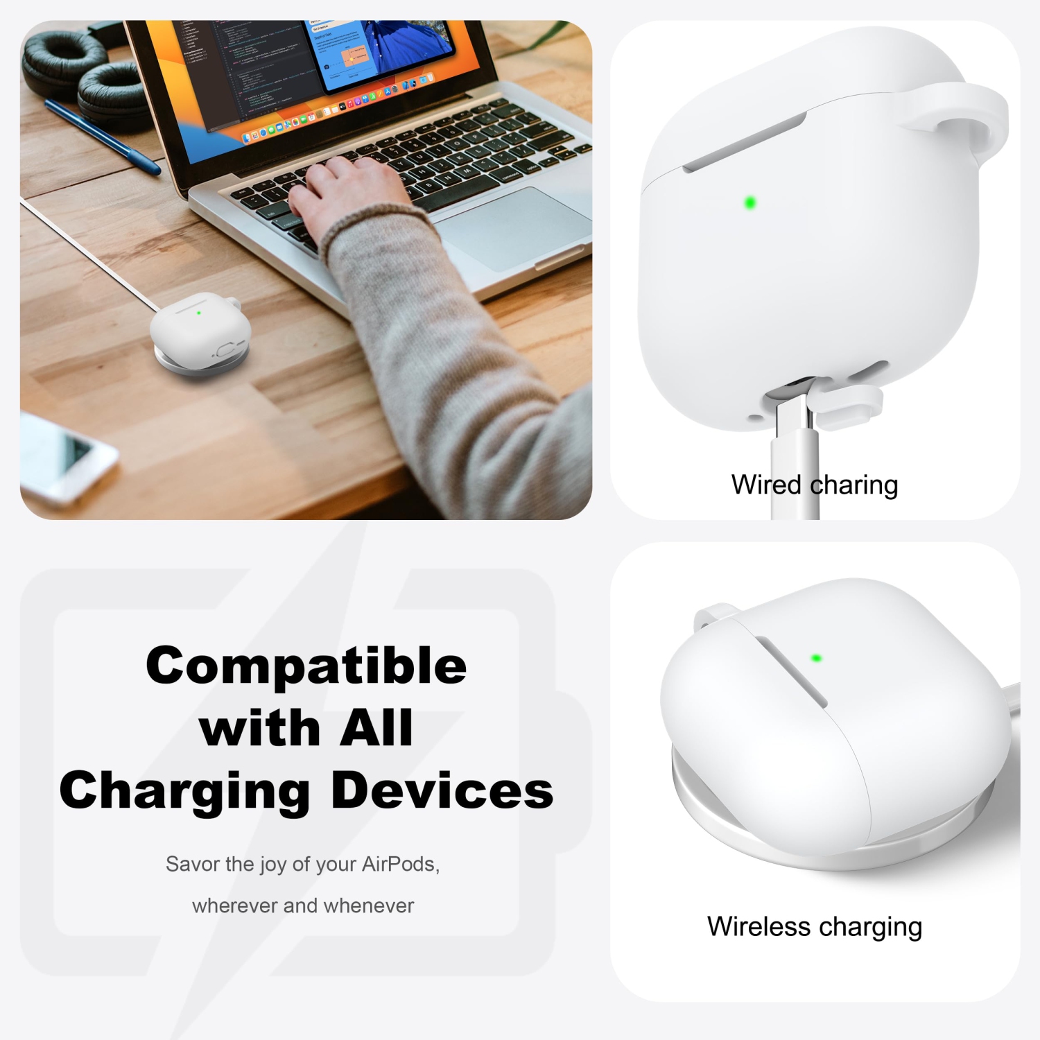 for Airpods 4th Generation Case Cover with Cleaner Kit,Soft Skin Silicone Casewith Keychain, Full Protective Case,Compatible with Apple Latest