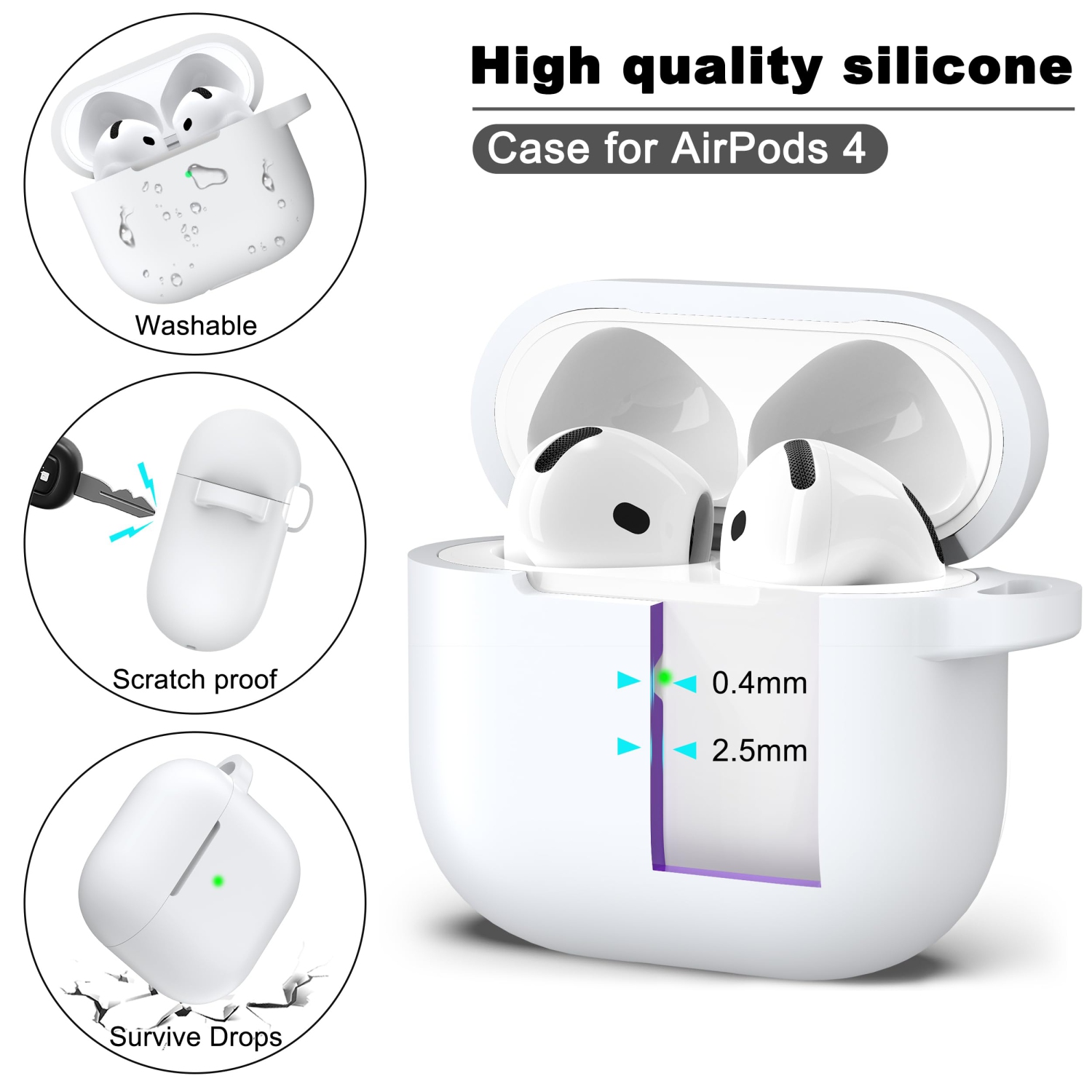 for Airpods 4th Generation Case Cover with Cleaner Kit,Soft Skin Silicone Casewith Keychain, Full Protective Case,Compatible with Apple Latest