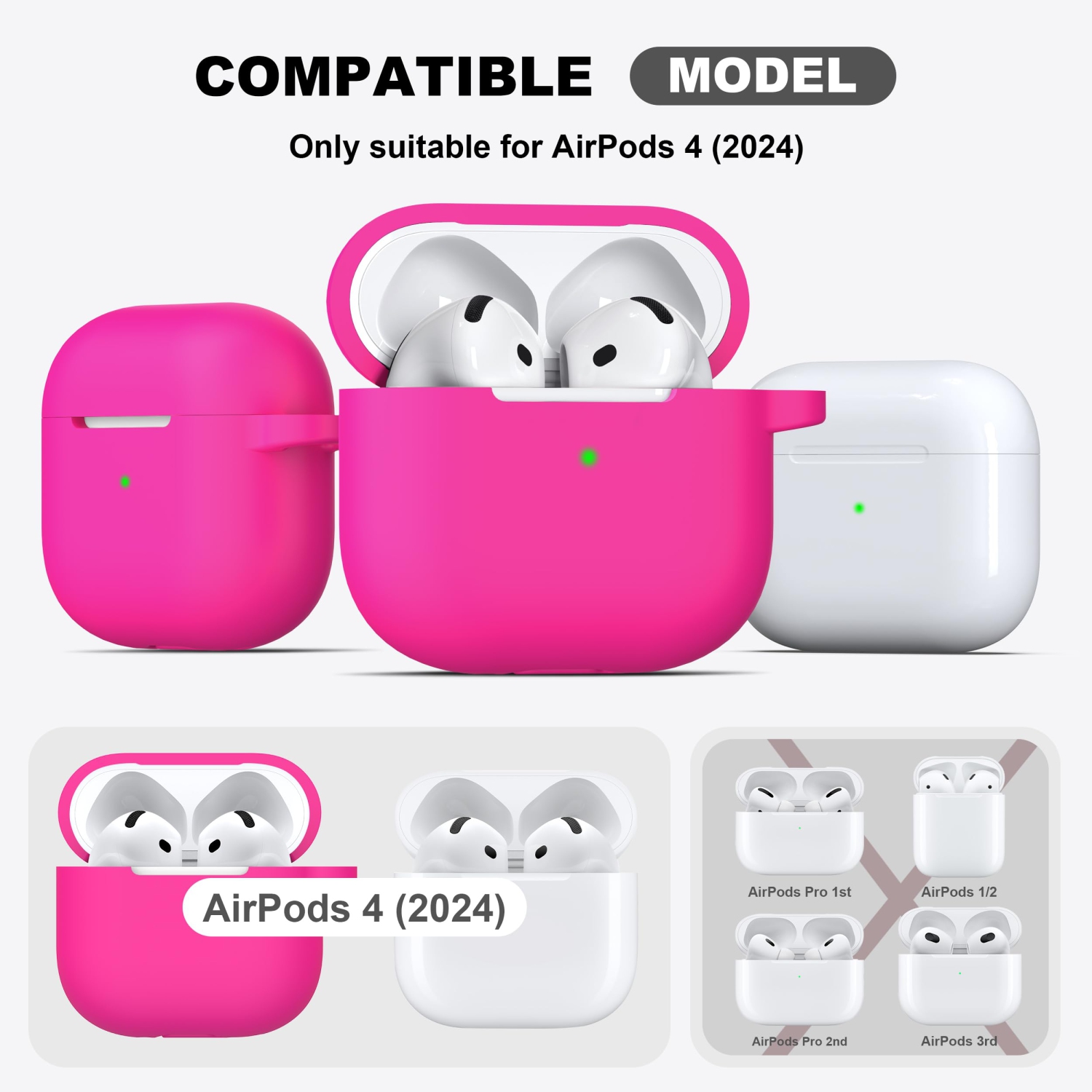 for Airpods 4th Generation Case Cover with Cleaner Kit,Soft Silicone Casewith Keychain,Full Protective Case, Compatible with Apple Latest Airpods 4