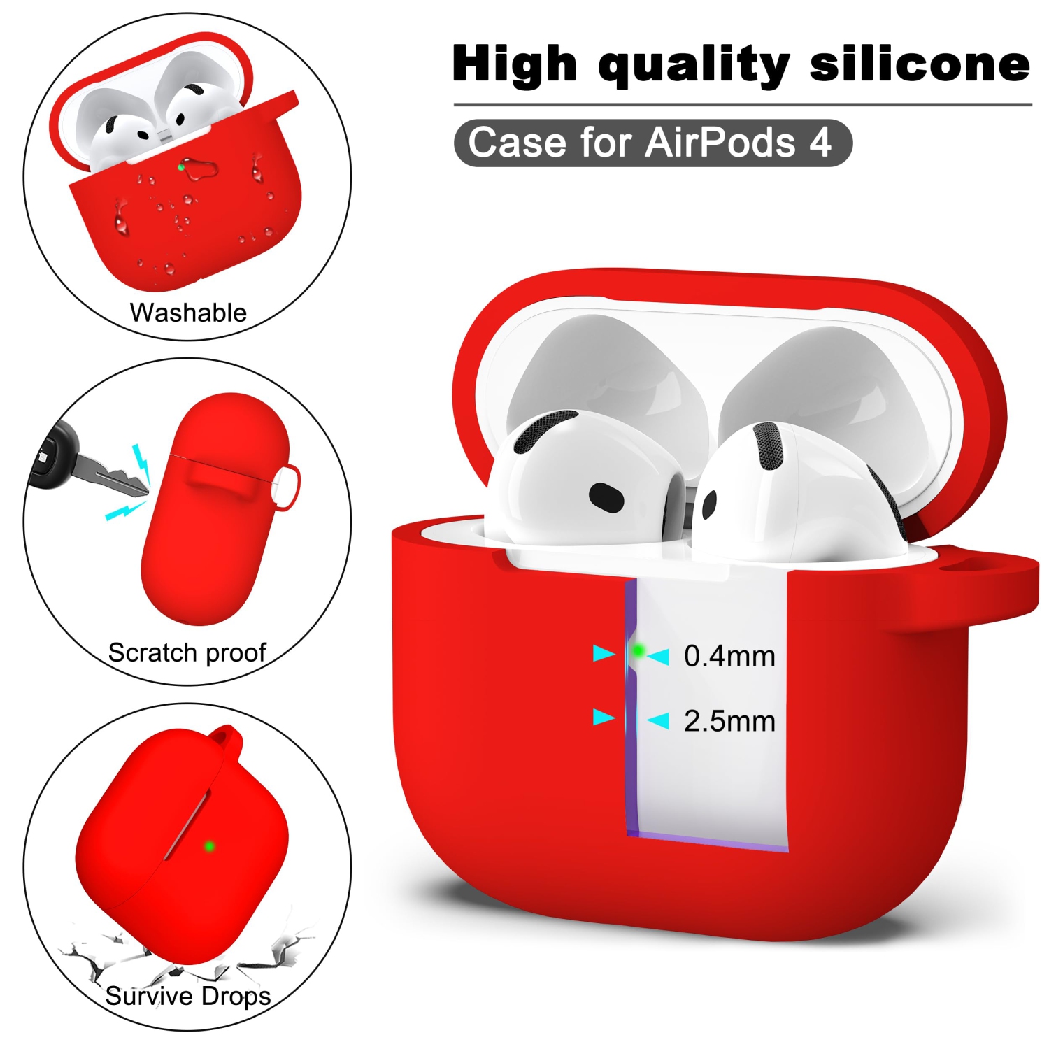 for Airpods 4th Generation Case Cover with Cleaner Kit, Soft Skin Silicone Casewith Keychain, Full Protective Case, Compatible with Apple Latest