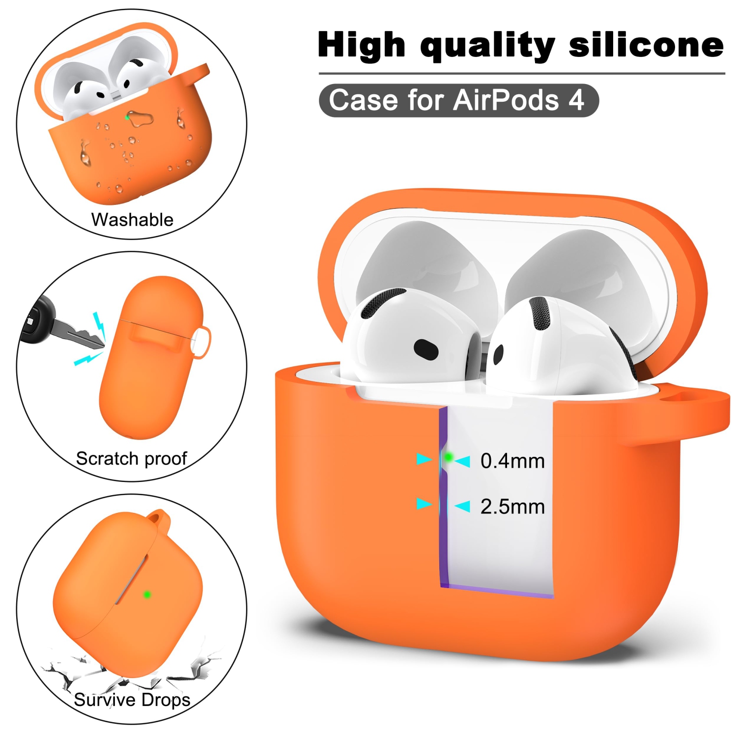 for Airpods 4th Generation Case Cover with Cleaner Kit, Soft Skin Silicone Casewith Keychain, Full Protective Case,Compatible with Apple Latest