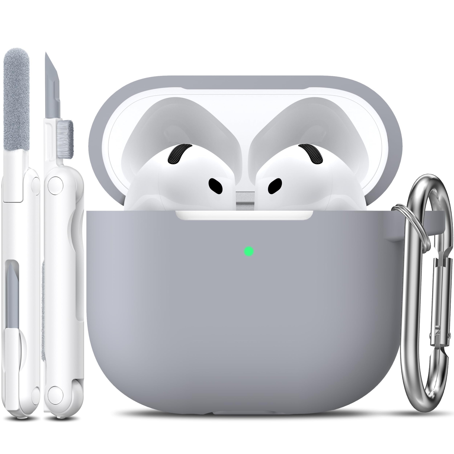 for Airpods 4th Generation Case Cover with Cleaner Kit,Soft Silicone Casewith Keychain,Full Protective Case,Compatible with Apple Latest Airpods