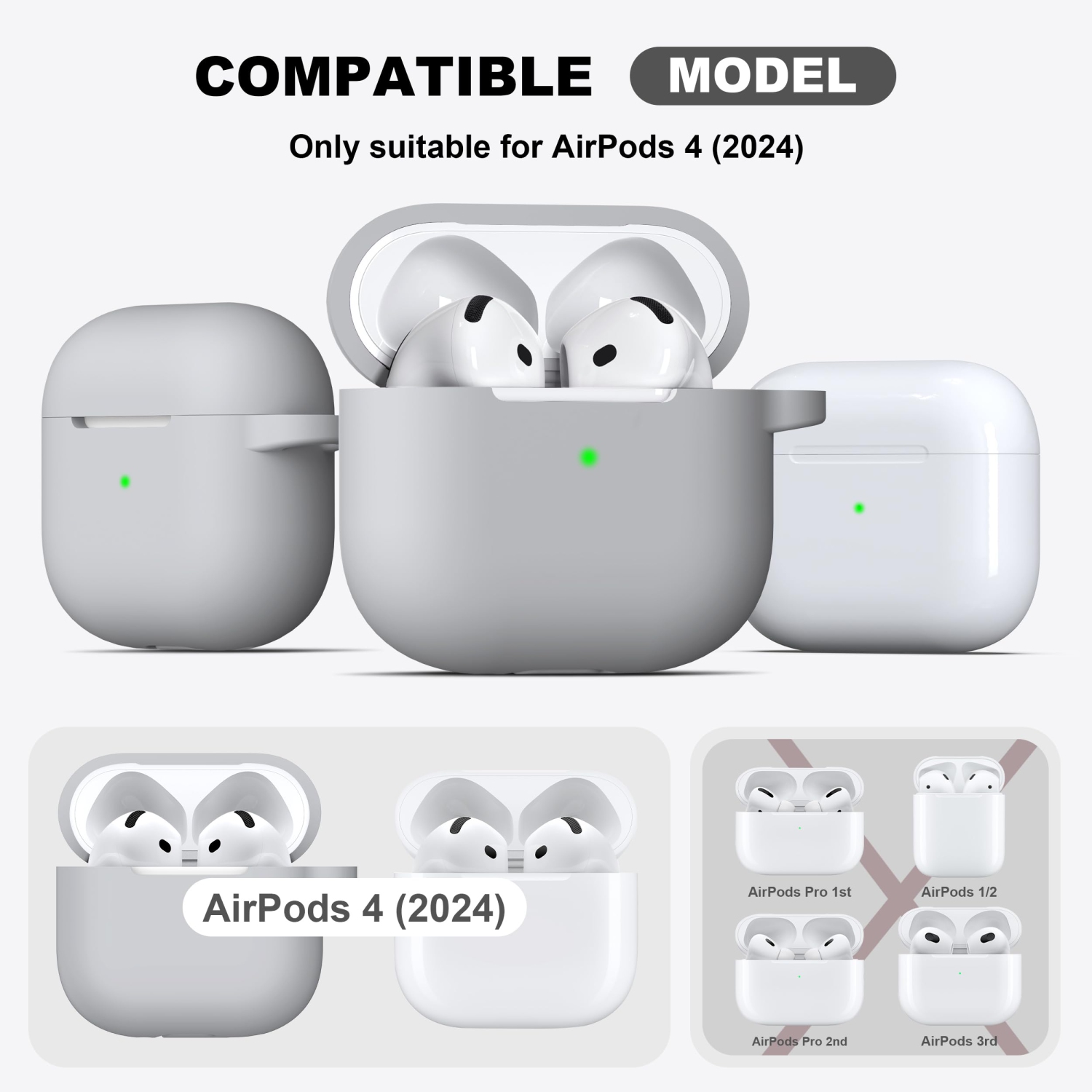 for Airpods 4th Generation Case Cover with Cleaner Kit,Soft Silicone Casewith Keychain,Full Protective Case,Compatible with Apple Latest Airpods