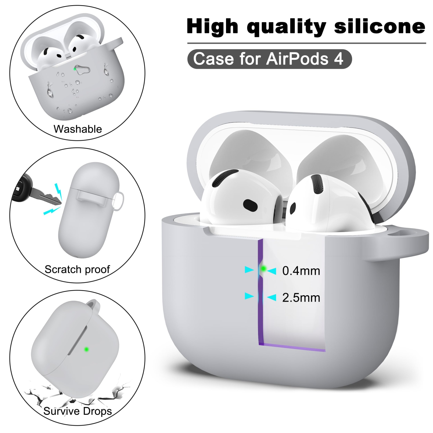 for Airpods 4th Generation Case Cover with Cleaner Kit,Soft Silicone Casewith Keychain,Full Protective Case,Compatible with Apple Latest Airpods