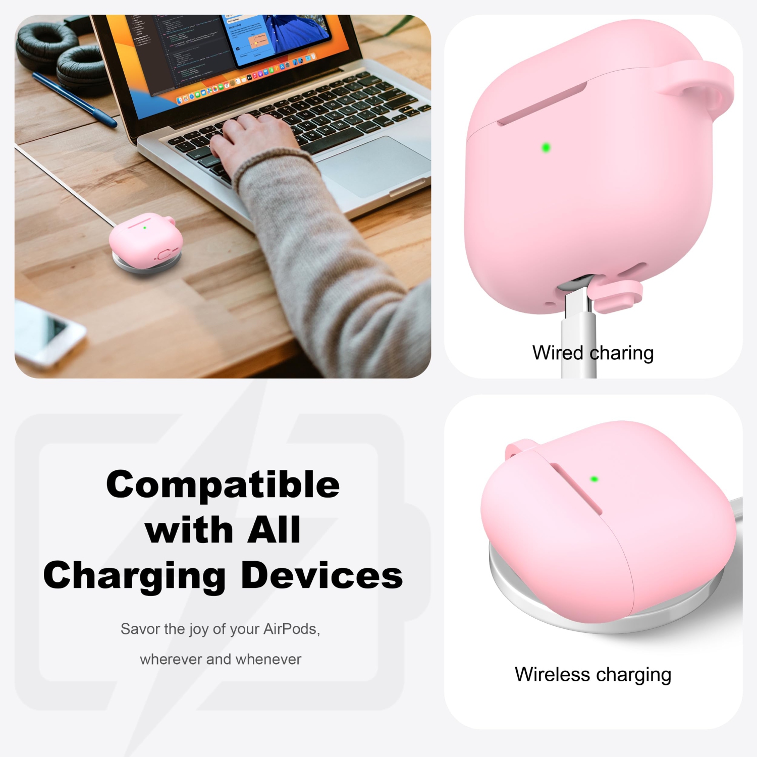 Pour les AirPods, étui 4ᵉ Generation avec trousse de nettoyage, étui en silicone souple avec porte-clés, étui de protection complet, compatible avec