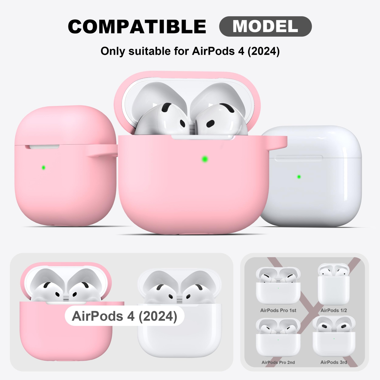 Pour les AirPods, étui 4ᵉ Generation avec trousse de nettoyage, étui en silicone souple avec porte-clés, étui de protection complet, compatible avec