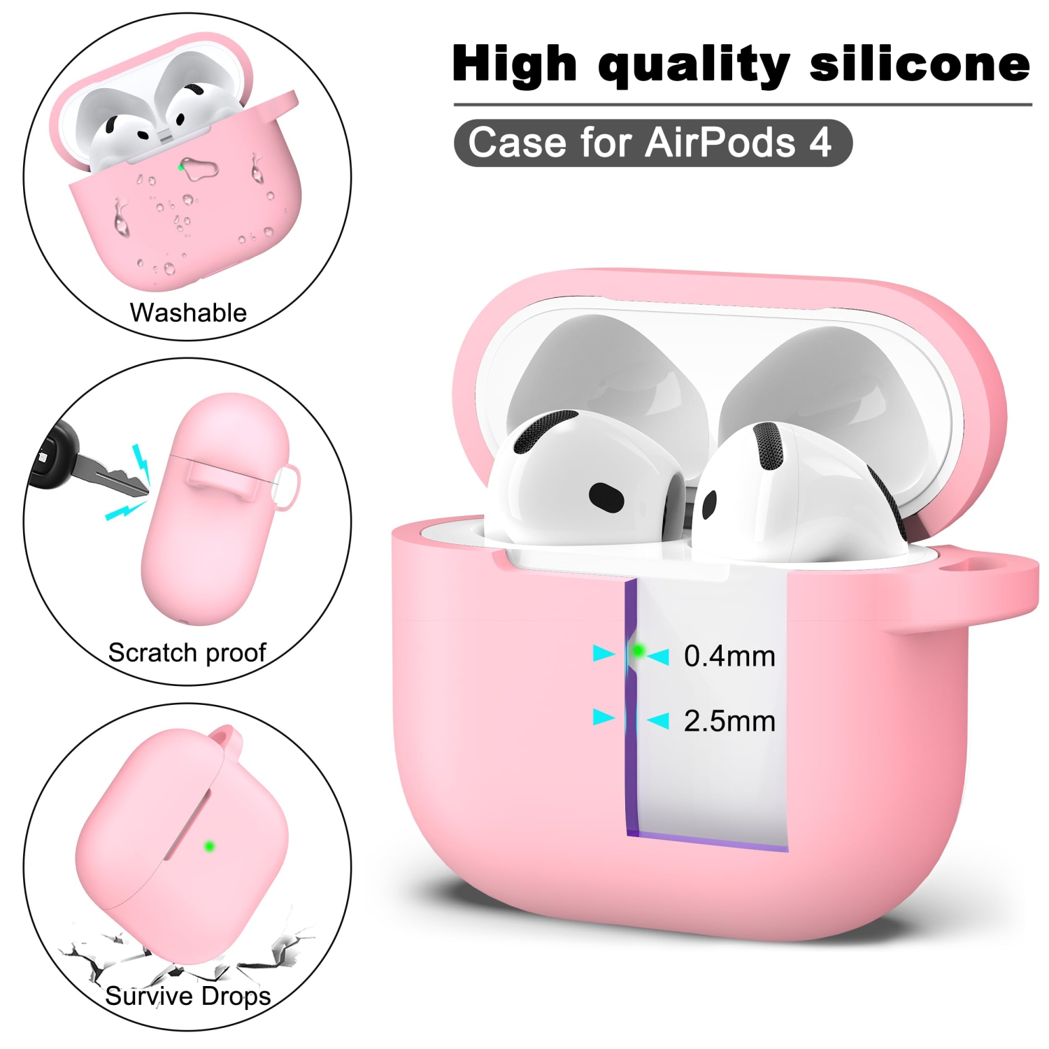 Pour les AirPods, étui 4ᵉ Generation avec trousse de nettoyage, étui en silicone souple avec porte-clés, étui de protection complet, compatible avec