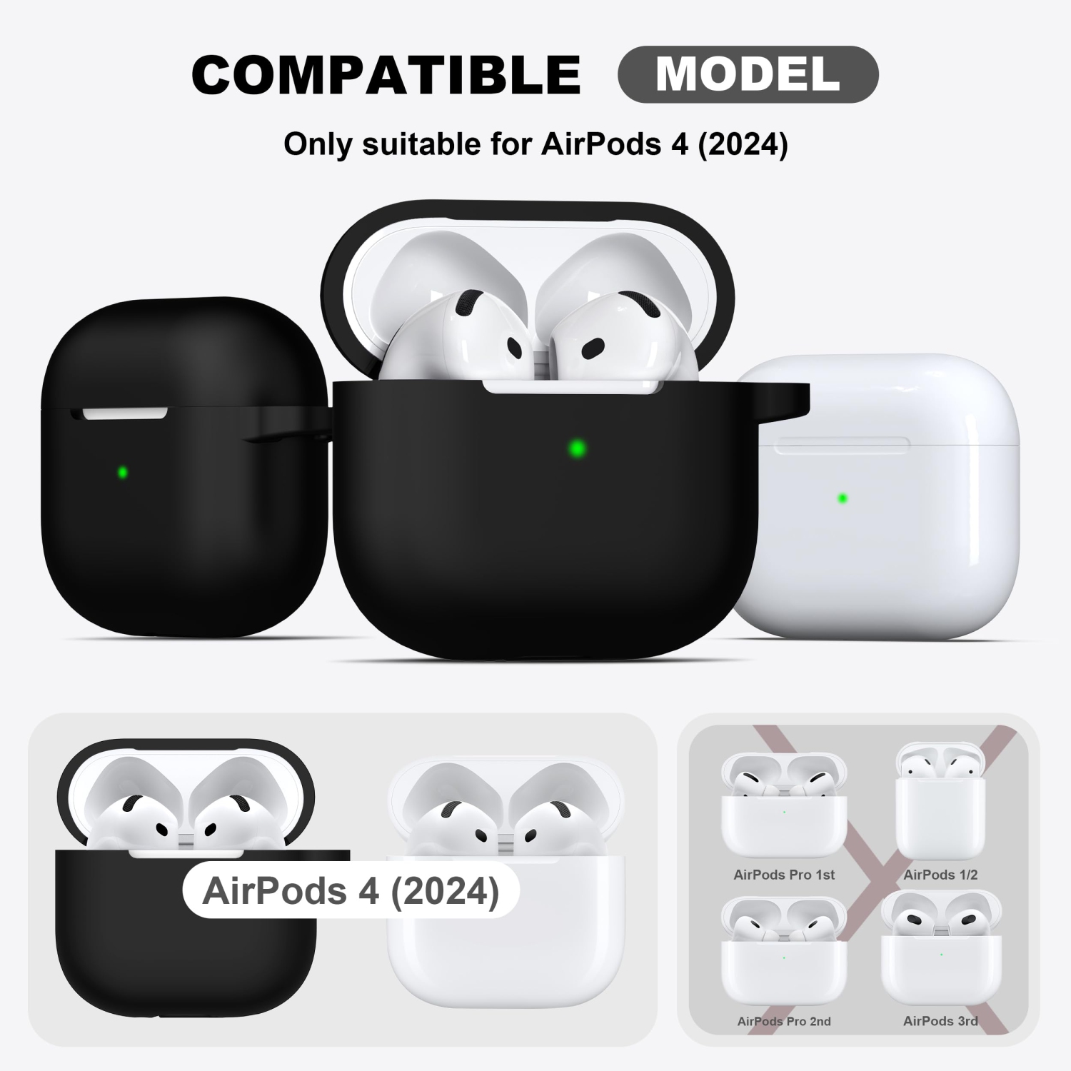 for Airpods 4th Generation Case Cover with Cleaner Kit, Soft Skin Silicone Casewith Keychain, Full Protective Case, Compatible with Apple Latest