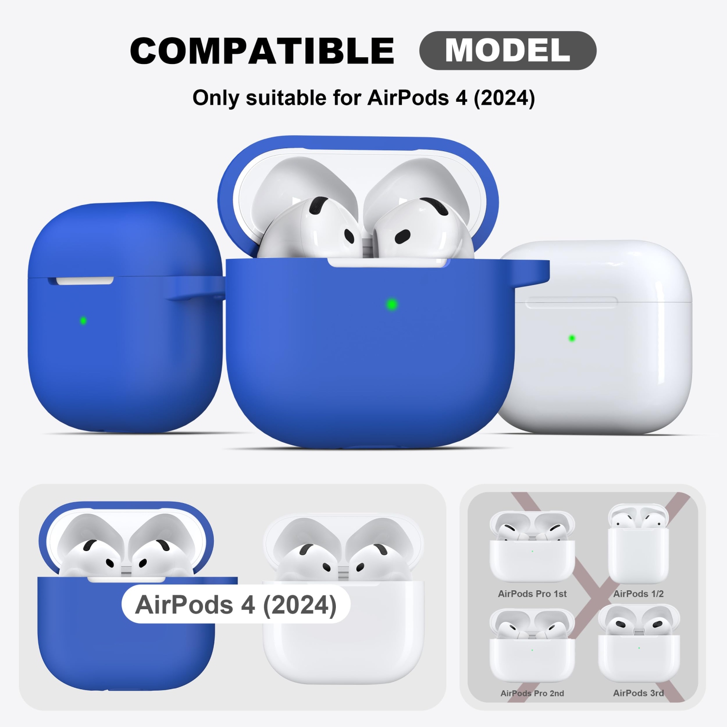 for Airpods 4th Generation Case Cover with Cleaner Kit, Soft Skin Silicone Casewith Keychain, Full Protective Case, Compatible with Apple Latest