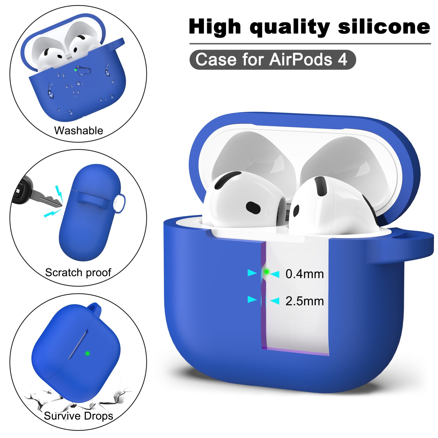 for Airpods 4th Generation Case Cover with Cleaner Kit, Soft Skin Silicone Casewith Keychain, Full Protective Case, Compatible with Apple Latest