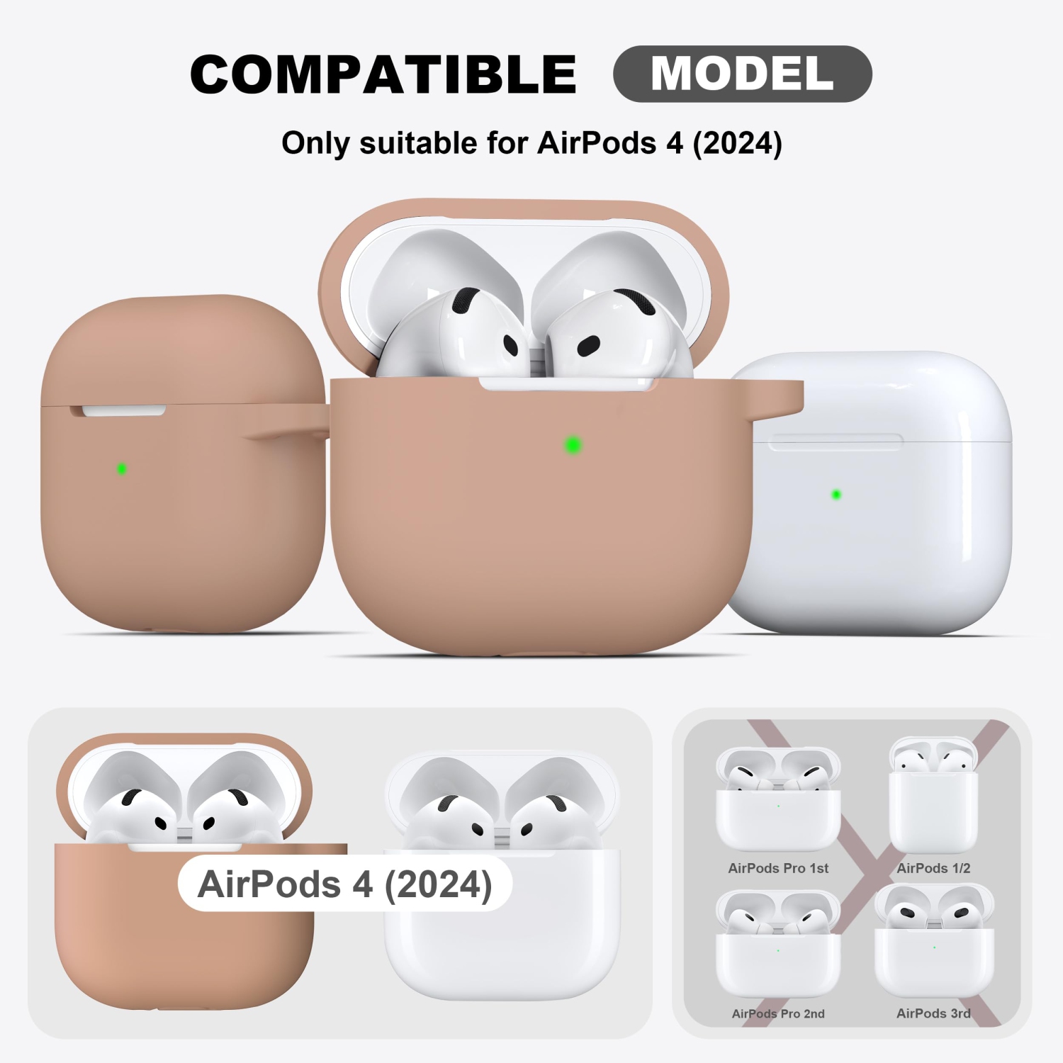 for Airpods 4th Generation Case Cover with Cleaner Kit,Soft Skin Silicone Casewith Keychain,Full Protective Case,Compatible with Apple Latest Airpods
