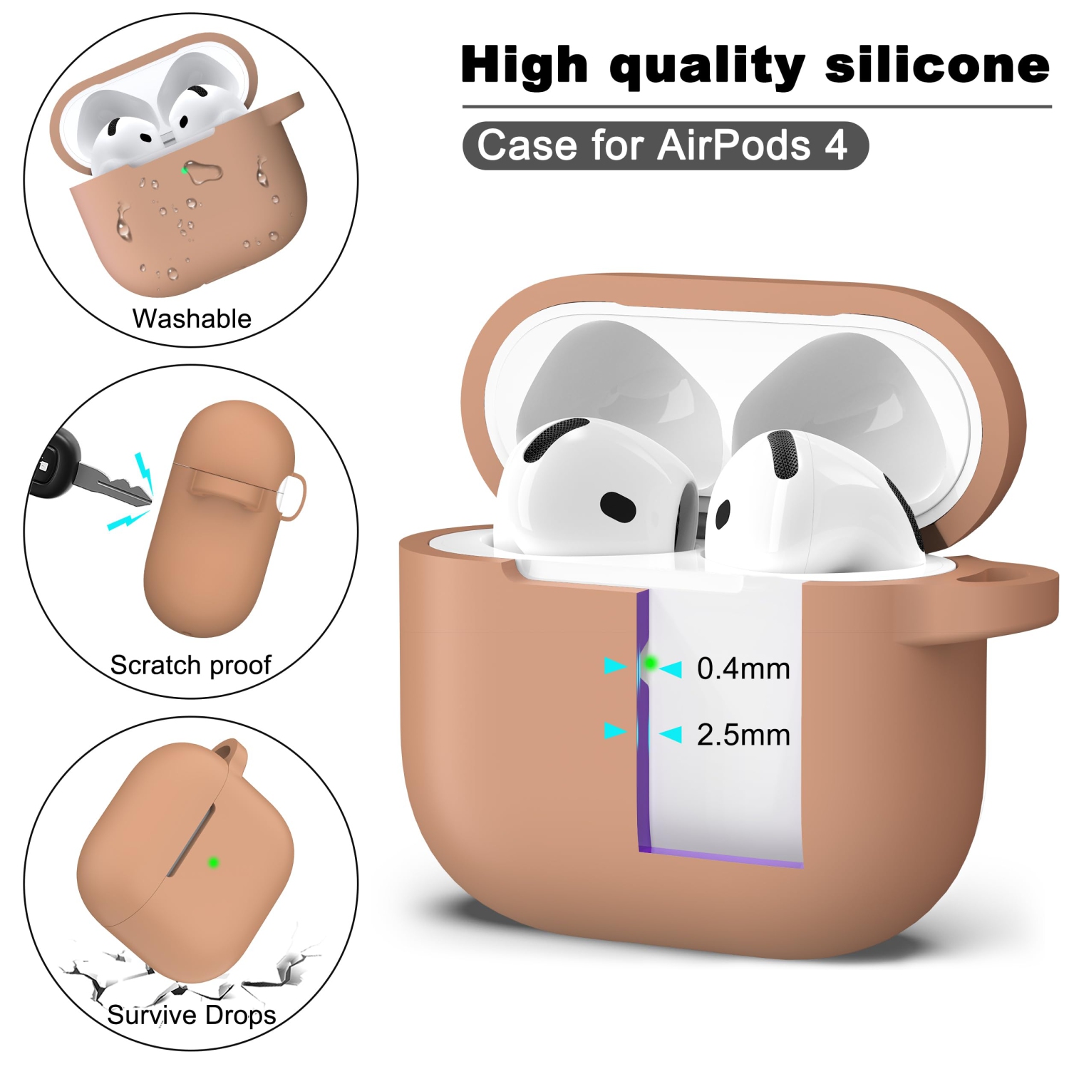 for Airpods 4th Generation Case Cover with Cleaner Kit,Soft Skin Silicone Casewith Keychain,Full Protective Case,Compatible with Apple Latest Airpods