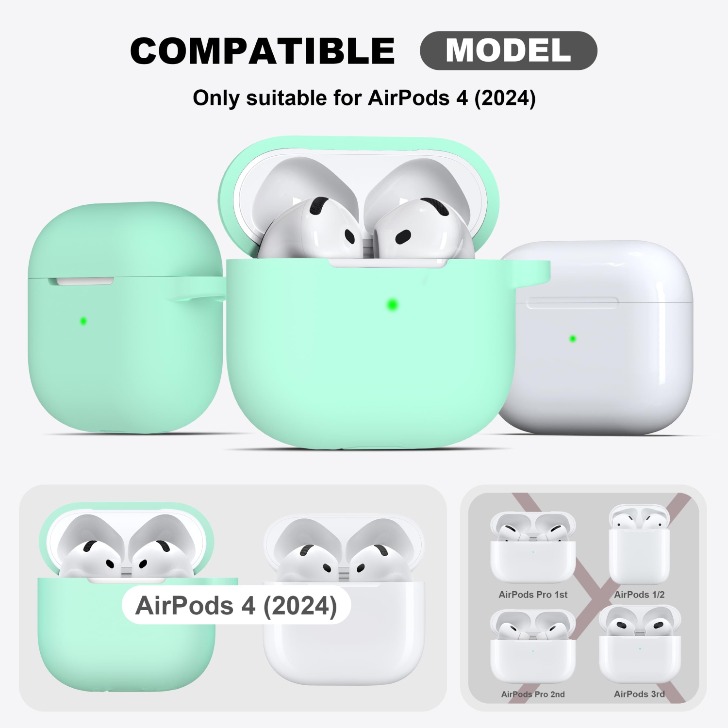 for Airpods 4th Generation Case Cover with Cleaner Kit,Soft Silicone Casewith Keychain,Full Protective Case,Compatible with Apple Latest Airpods