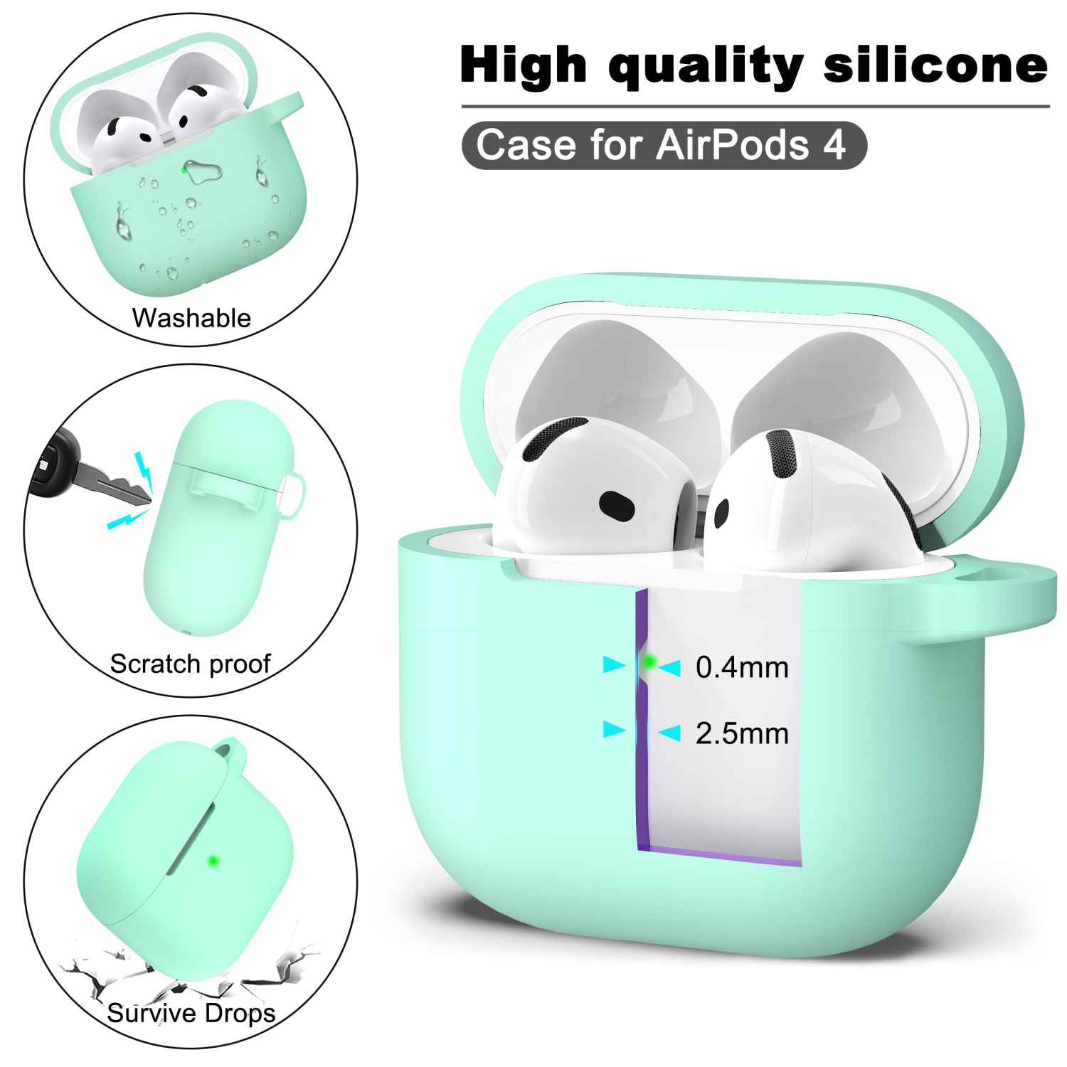 for Airpods 4th Generation Case Cover with Cleaner Kit,Soft Silicone Casewith Keychain,Full Protective Case,Compatible with Apple Latest Airpods