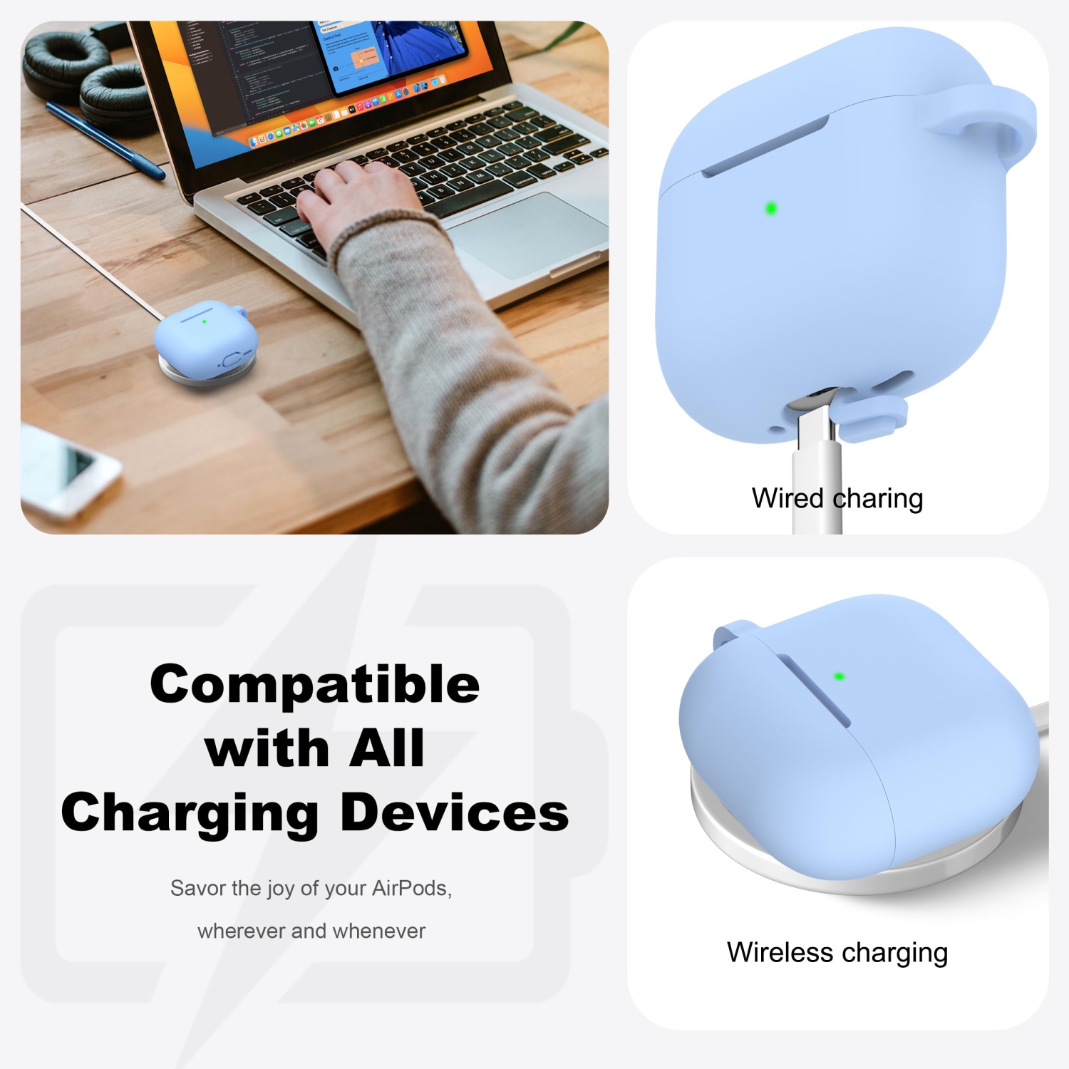 for Airpods 4th Generation Case Cover with Cleaner Kit, Soft Skin Silicone Casewith Keychain, Full Protective Case, Compatible with Apple Latest