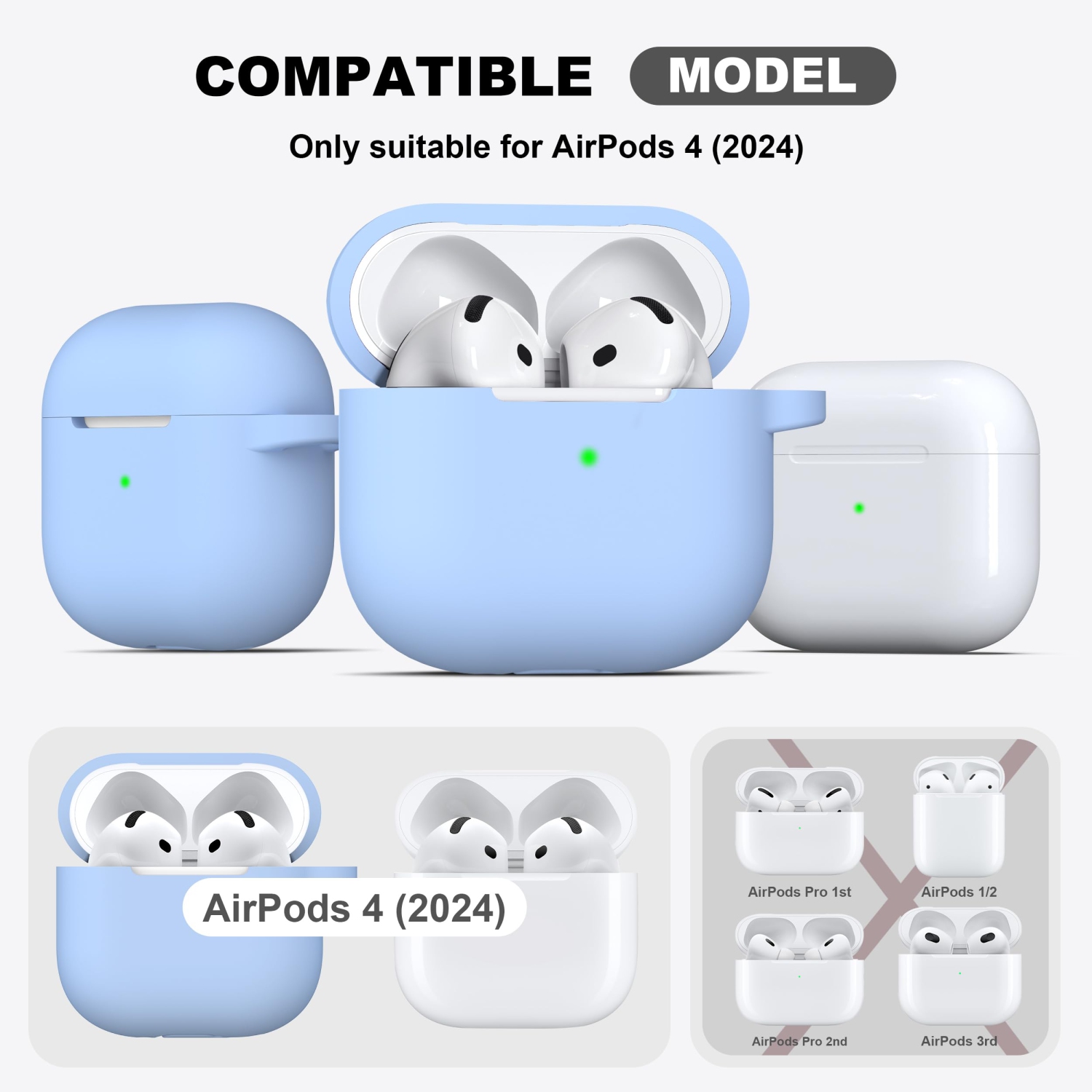 for Airpods 4th Generation Case Cover with Cleaner Kit, Soft Skin Silicone Casewith Keychain, Full Protective Case, Compatible with Apple Latest