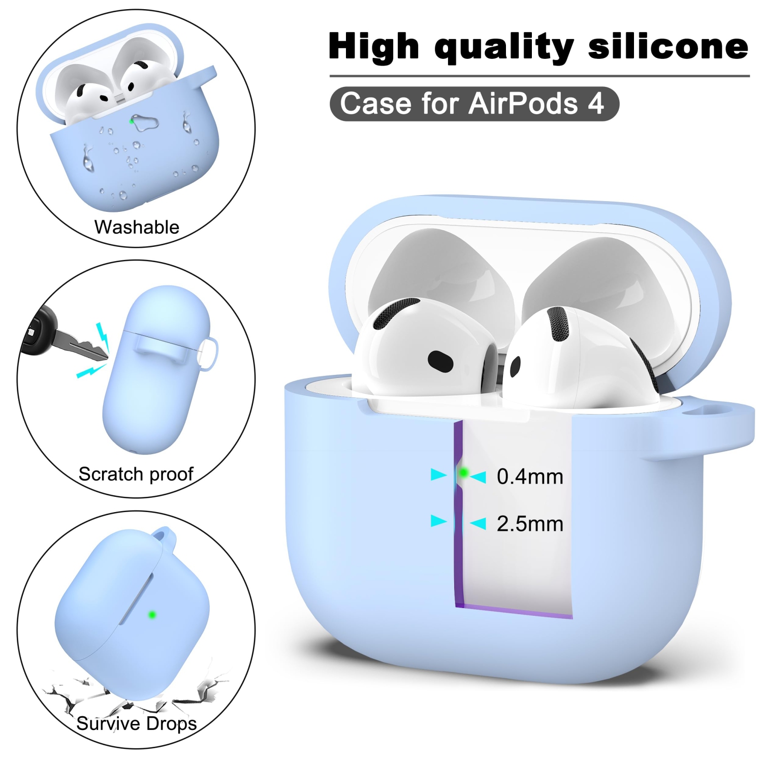for Airpods 4th Generation Case Cover with Cleaner Kit, Soft Skin Silicone Casewith Keychain, Full Protective Case, Compatible with Apple Latest
