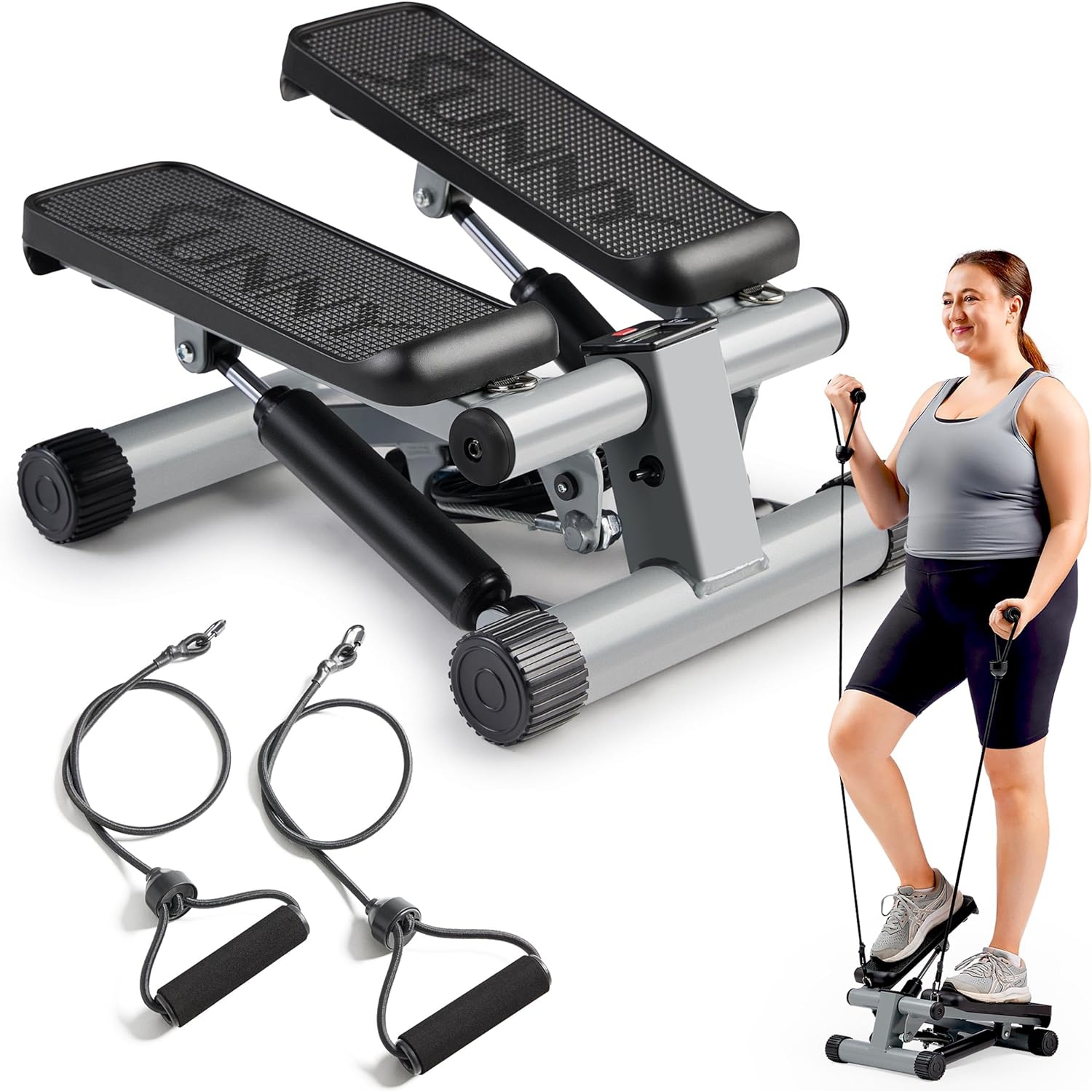 Mini Stepper for Exercise at Home, Stair Stepper Workout Machine with Resistance Bands, Full Body Cardio Equipment, Optional Smart Stepper
