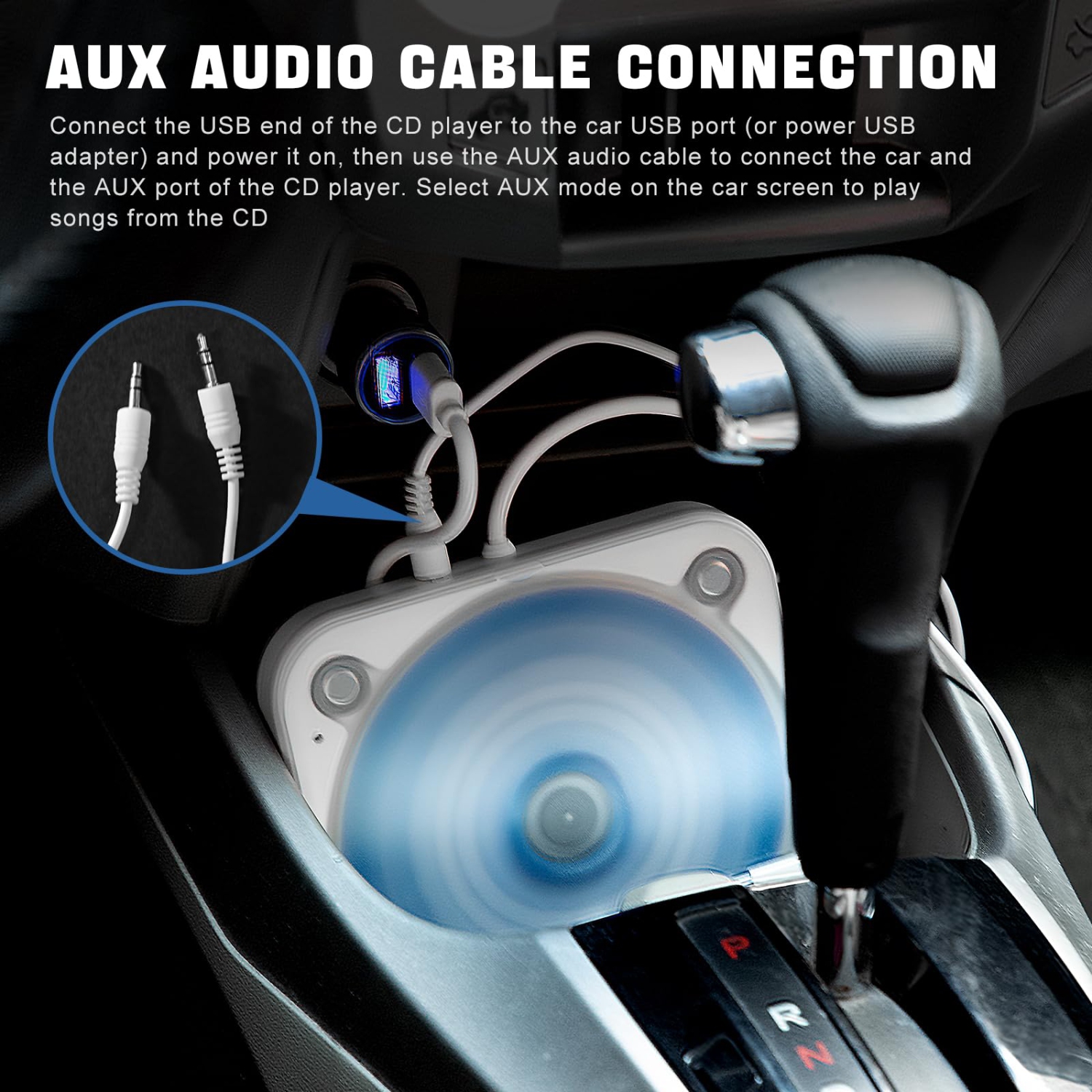 Lecteur CD pour voiture avec port USB auxiliaire, lecteur CD externe portatif pour voiture, prêt à l'emploi, compatible avec voiture, ordinateur