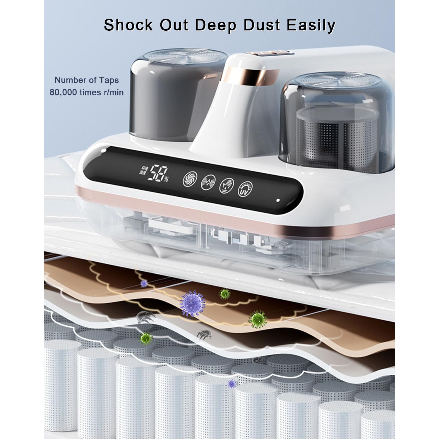 Cordless Mattress Vacuum Cleaners, 10Kpa Handheld Bed Vacuum Cleaner with LED Display, for Carpets, Beds, Sofas, Pillows