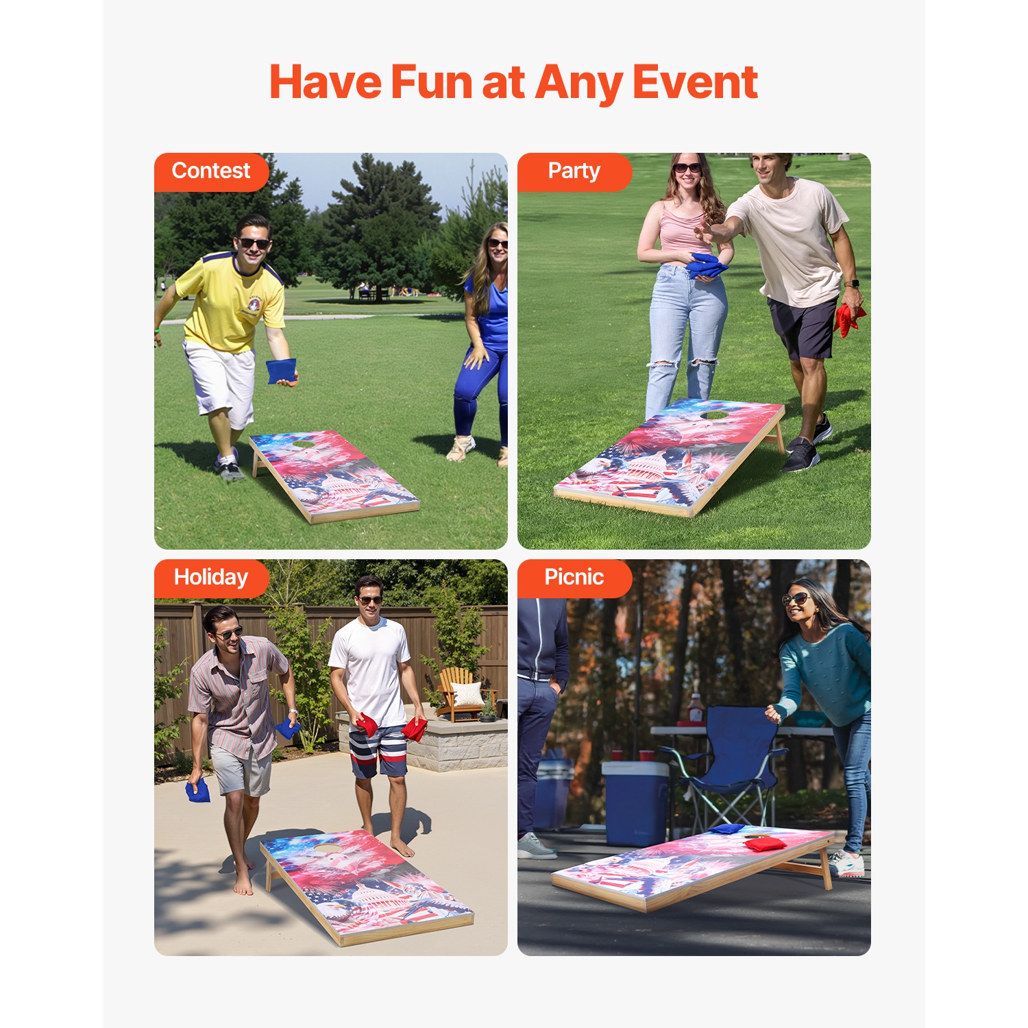 VEVOR 4x2 ft Cornhole Set, Corn Hole Game Boards, Solid Wood Portable Toss Board, Indoor and Outdoor Cornhole Play for Adults, Include 8 Bean Bags