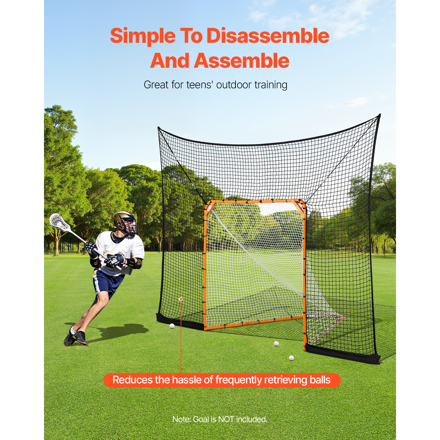 VEVOR 12x9 ft Hockey and Lacrosse Goal Backstop, Lacrosse Net with Extended Coverage, Quick Easy Setup Complete Accessories Training Net, Backyard