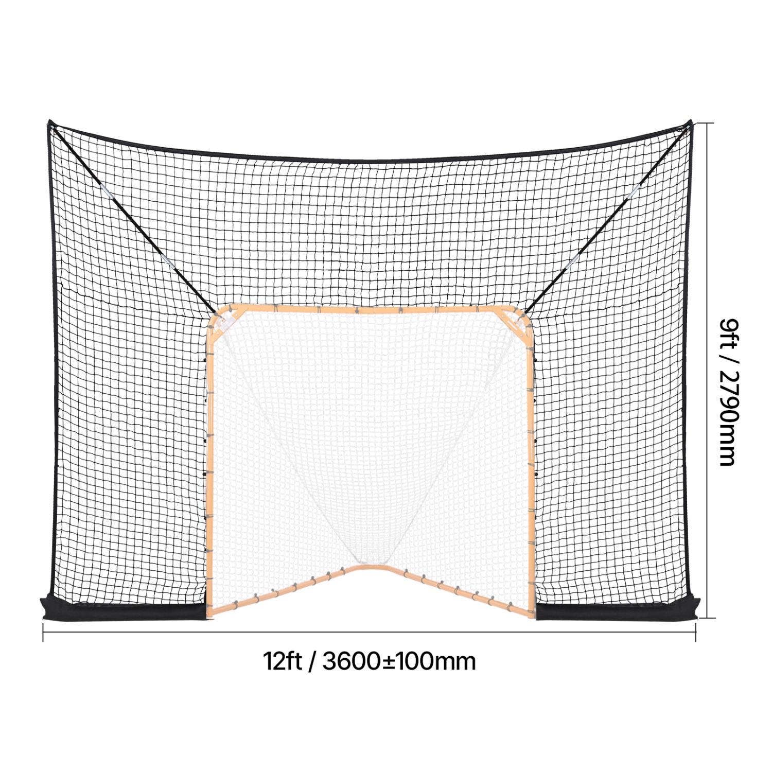VEVOR 12x9 ft Hockey and Lacrosse Goal Backstop, Lacrosse Net with Extended Coverage, Quick Easy Setup Complete Accessories Training Net, Backyard