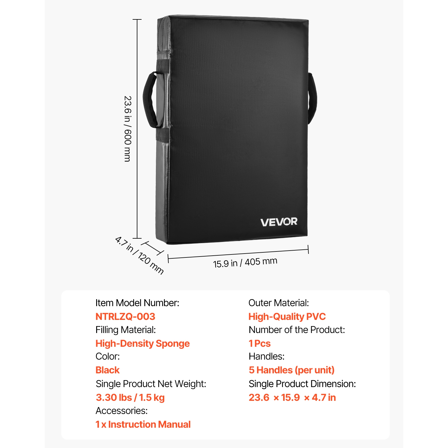 VEVOR 24x16 en Dummy de blocage de football, coussinets de blocage, protège-pieds avec poignées, éponge haute densité Tackle Dummies, équipement