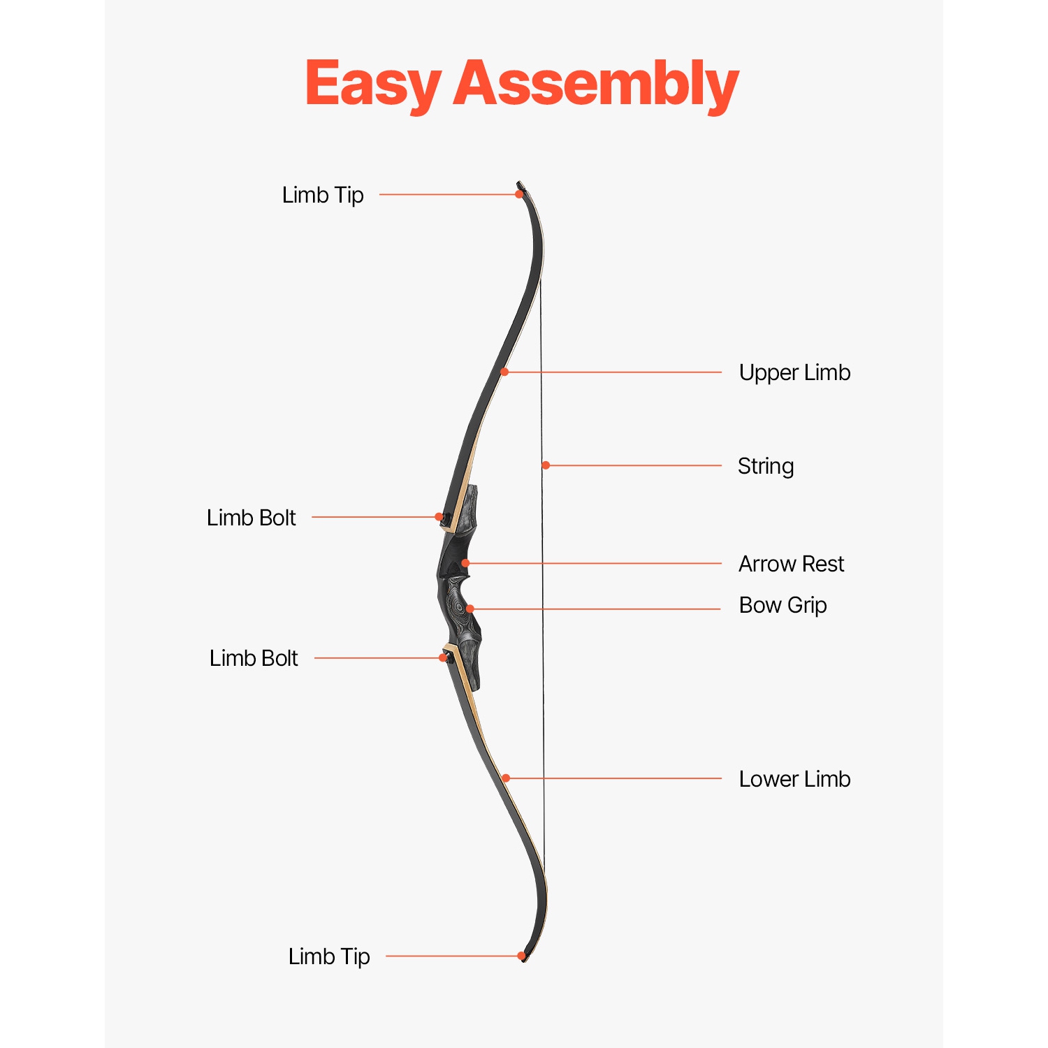 Ensemble arcs et flèches volants 60&nbsp;po de VEVOR, boucles en bois, ensemble arc de tir à l'arc ergonomique droit, arc de chasse pour entraînement