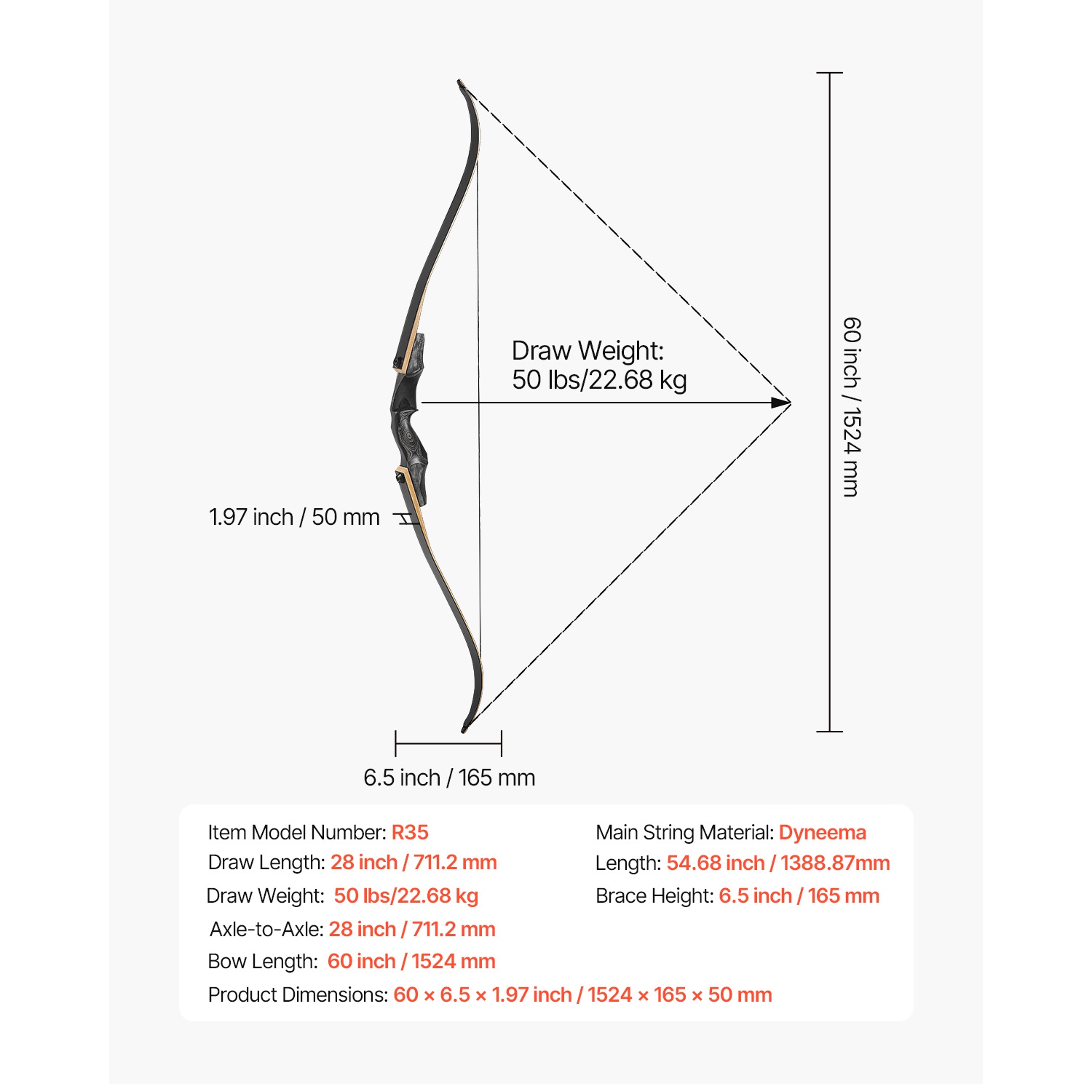 Ensemble arcs et flèches volants 60&nbsp;po de VEVOR, boucles en bois, ensemble arc de tir à l'arc ergonomique droit, arc de chasse pour entraînement