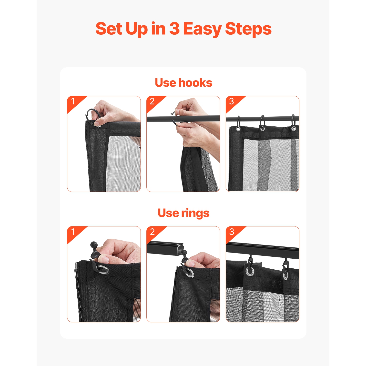 VEVOR 10 x 10 x 6.7 FT Gazebo Netting Replacement, Gazebo Curtain, Outdoor Garden Net, 4-Panel Sidewall Mesh Net, Patio Midge Nettings with Double