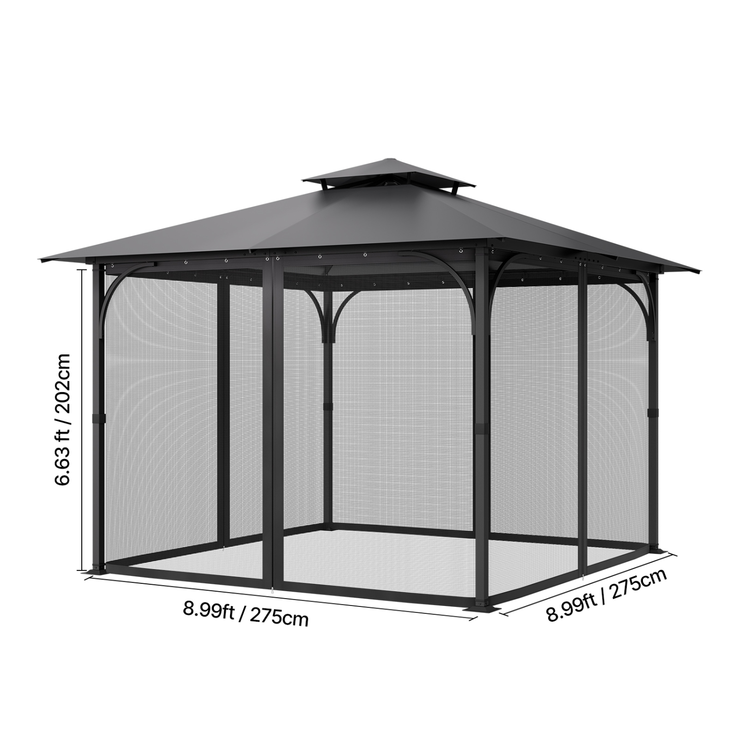 VEVOR 10 x 10 x 6.7 FT Gazebo Netting Replacement, Gazebo Curtain, Outdoor Garden Net, 4-Panel Sidewall Mesh Net, Patio Midge Nettings with Double