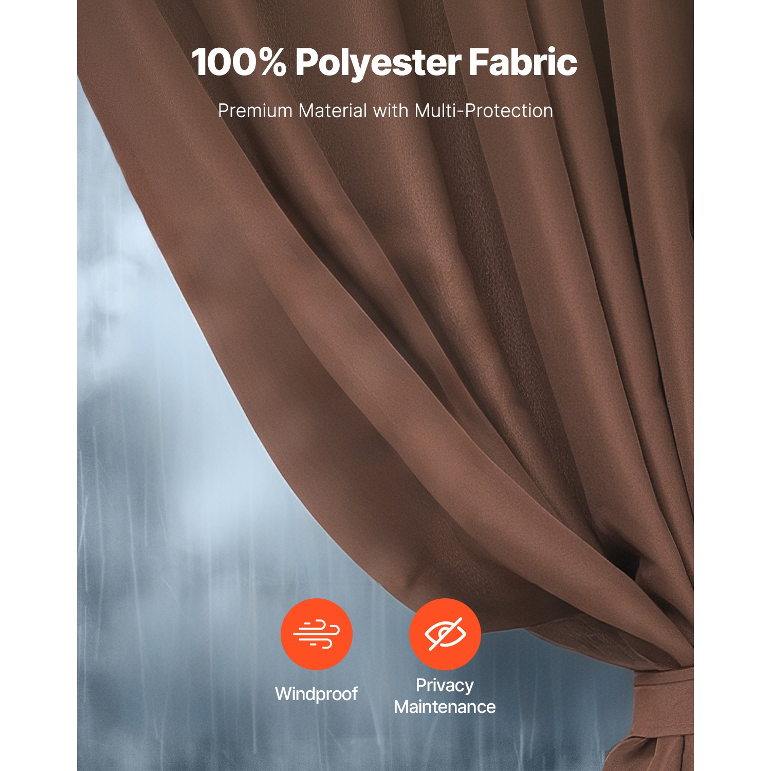 VEVOR 12' x 10' x 7' Gazebo Curtains Outdoor, 4-Panel Sidewall Gazebo Privacy Curtains with Zippers, Outdoor Curtain Replacement for Patio Canopy,