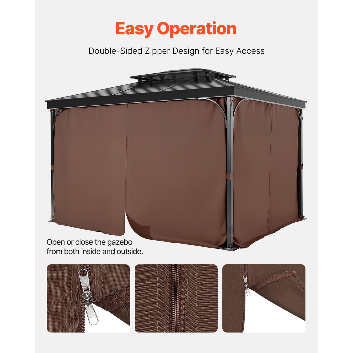 VEVOR 12' x 10' x 7' Gazebo Curtains Outdoor, 4-Panel Sidewall Gazebo Privacy Curtains with Zippers, Outdoor Curtain Replacement for Patio Canopy,