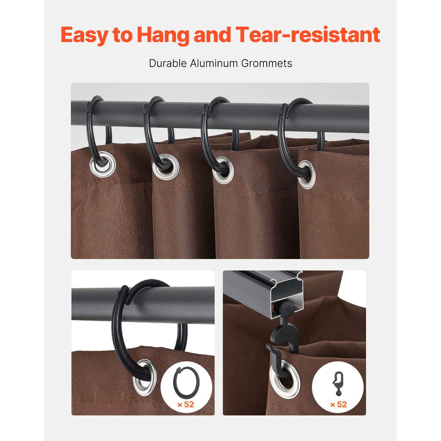 VEVOR 12' x 10' x 7' Gazebo Curtains Outdoor, 4-Panel Sidewall Gazebo Privacy Curtains with Zippers, Outdoor Curtain Replacement for Patio Canopy,