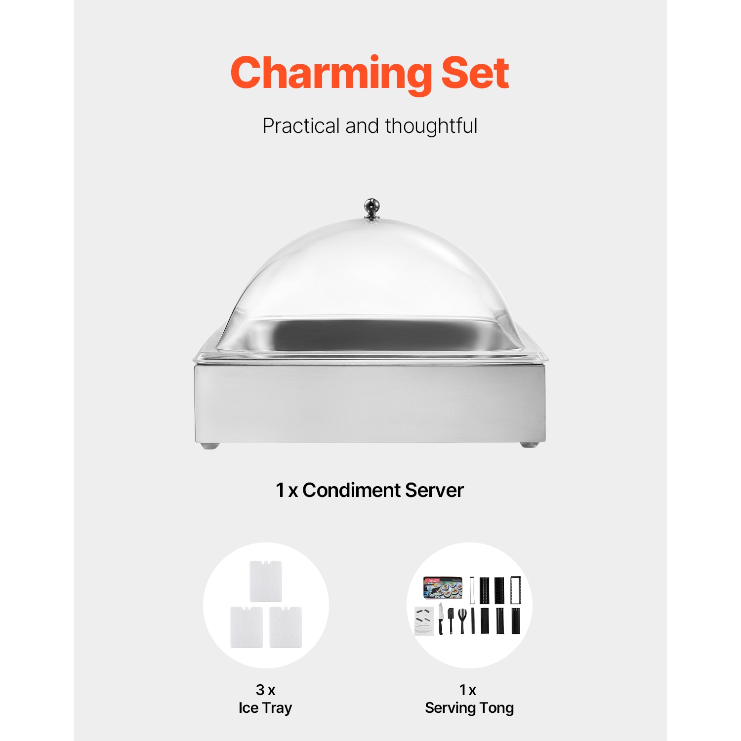 VEVOR 1 x 1 Pan Countertop Food Serving Display Container, Stainless Steel Food Serving Tray, Buffet Condiment Dispenser Display Rack with Clear Arc