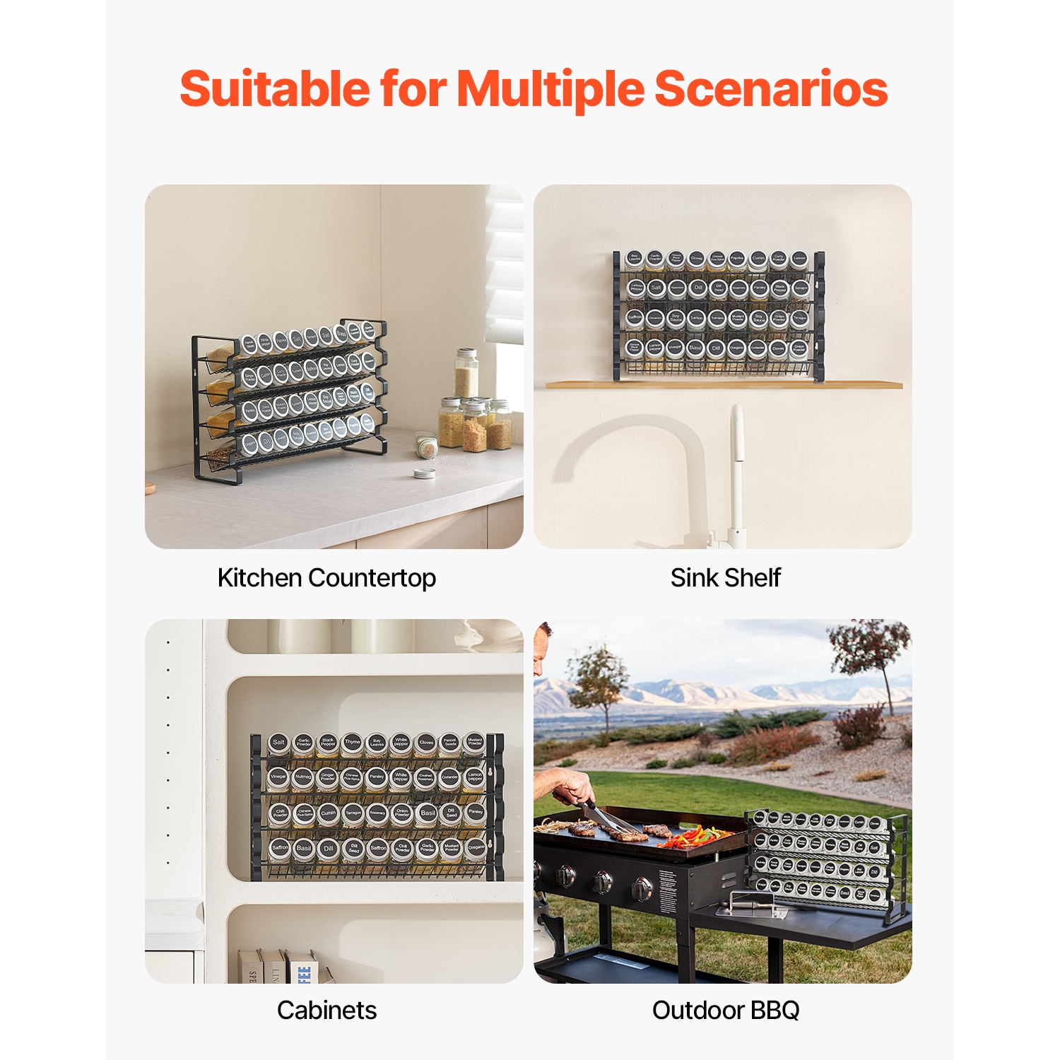 VEVOR 18x11 in Spice Rack Organizer for Cabinet, Spice Organizer with 36 Empty Spice Jars, Lids, Spice Labels, and Funnel Complete Set, Seasoning