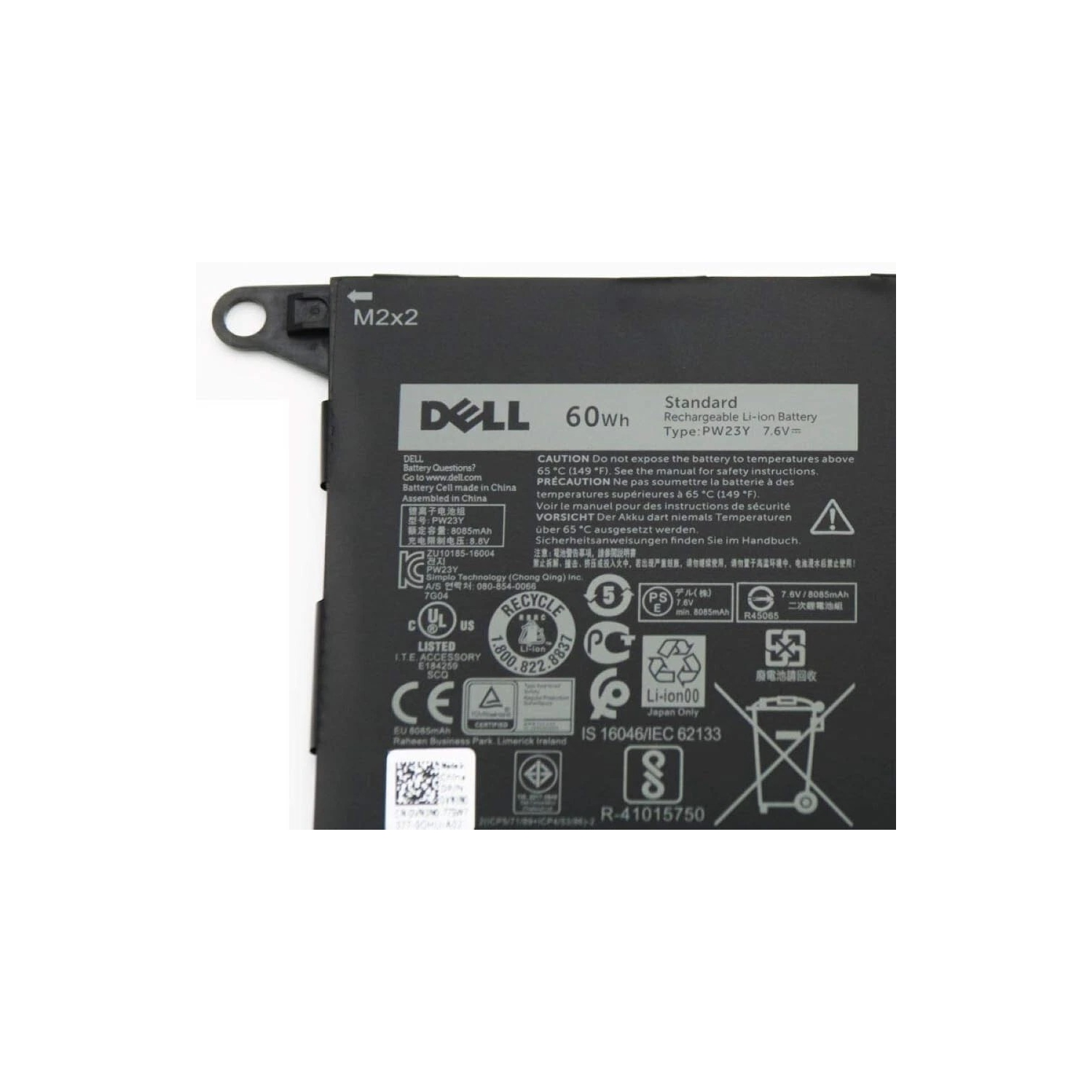 PW23Y Laptopaccu Voor Dell XPS 13 9360 – 7,6V 60Wh Li-ion, Vervanging Voor TP1GT RNP72, Geschikt Voor P54G002 En 2017-serie