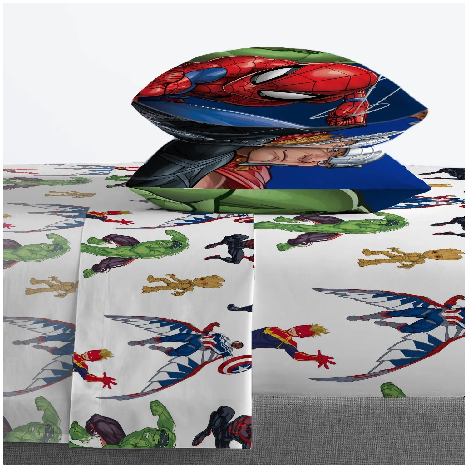Ensemble de draps 4 pièces pour enfants Avengers de Marvel – drap plat et drap-housse, 2 taie d'oreiller