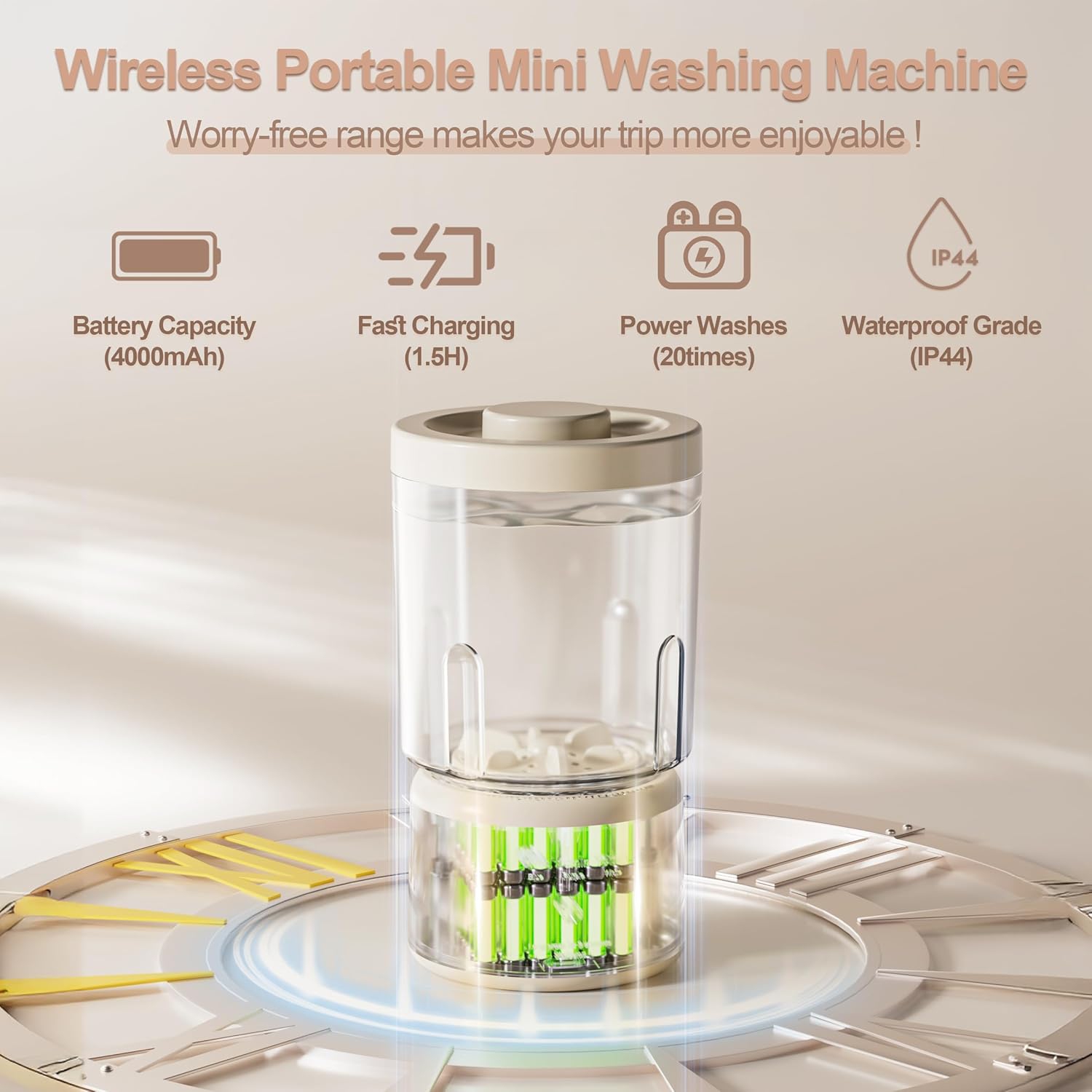 Portable Mini Washing Machine,Washing Machine Small Clothes Washer Makeup Brush Cleaner Machine,Underwear Washer for Home, Hotel RV Travel Camping