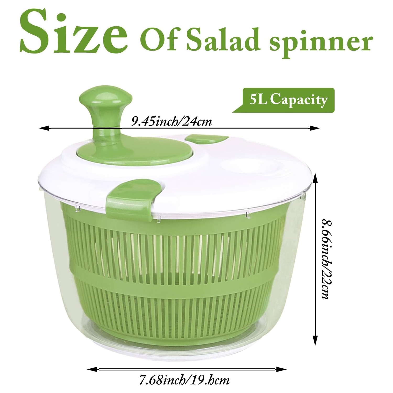 Large Salad Spinner with Lid,5L Capacity Manual Vegetable Dryer with Double-Lock Handle,Quick & Easy Multi-Use Lettuce Spinner,Vegetable Dryer,Fruit