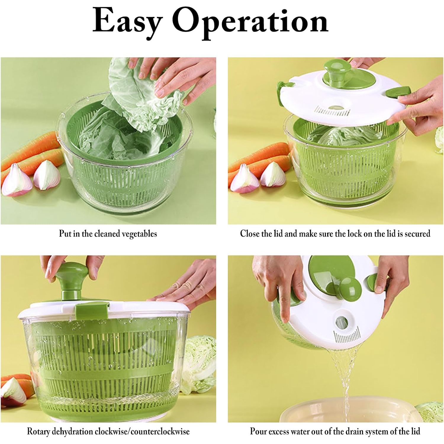 Large Salad Spinner with Lid,5L Capacity Manual Vegetable Dryer with Double-Lock Handle,Quick & Easy Multi-Use Lettuce Spinner,Vegetable Dryer,Fruit
