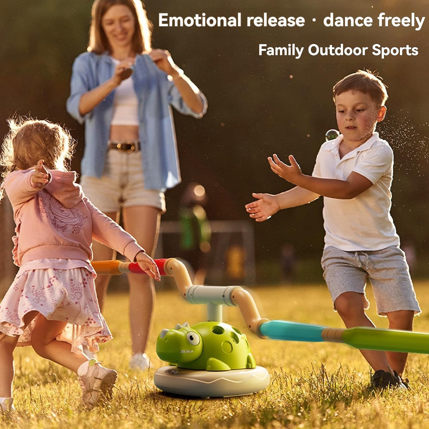 Dinosaur 3-in-1 music jumping, ring throwing game toy and rocket launcher, suitable for children's outdoor toys, with remote control, indoor and