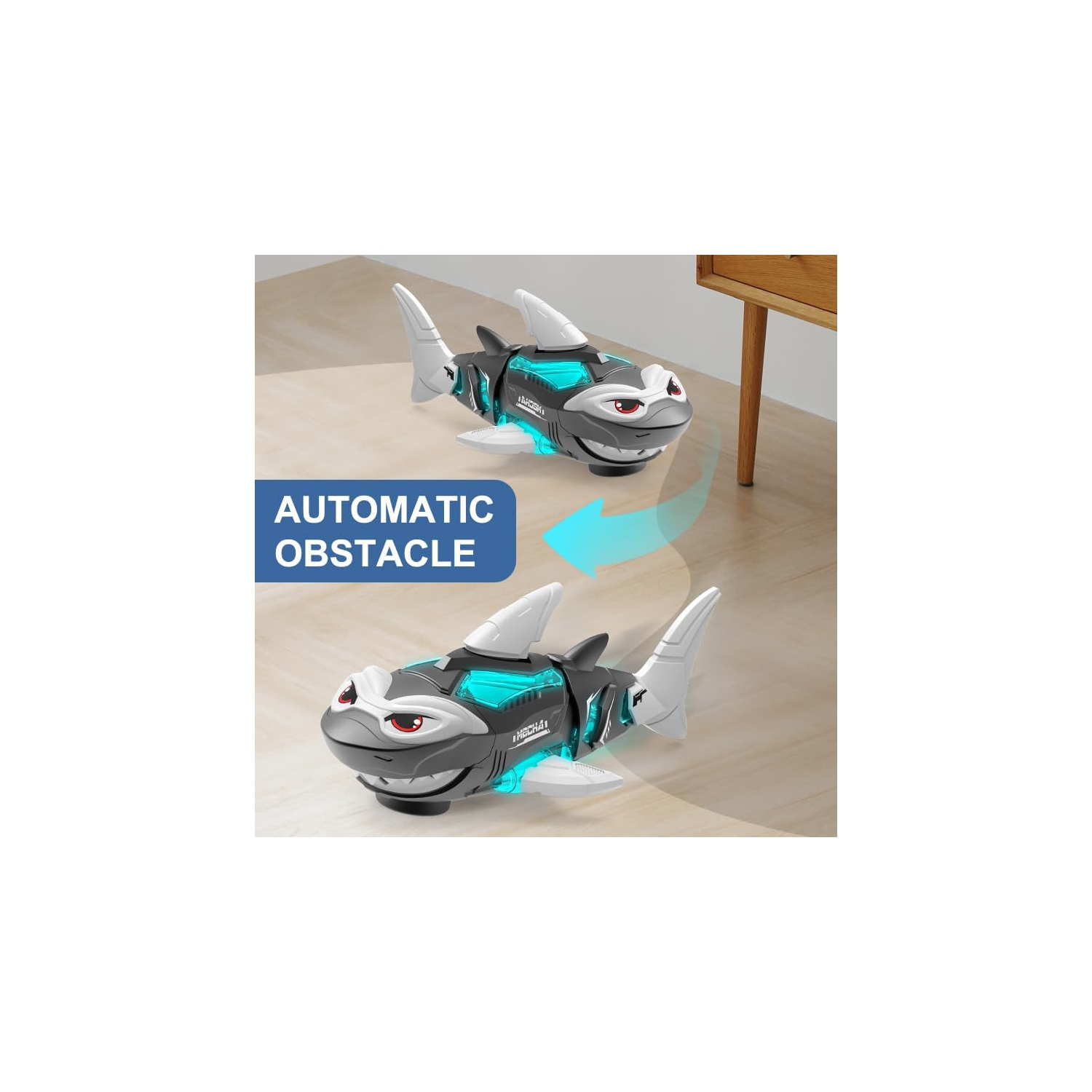 Electric Remote Control Shark Fish Toy, Children's Electric Toy with Mechanical Shark, Lights, Sounds, Universal Wheels and Luminous Music - White.