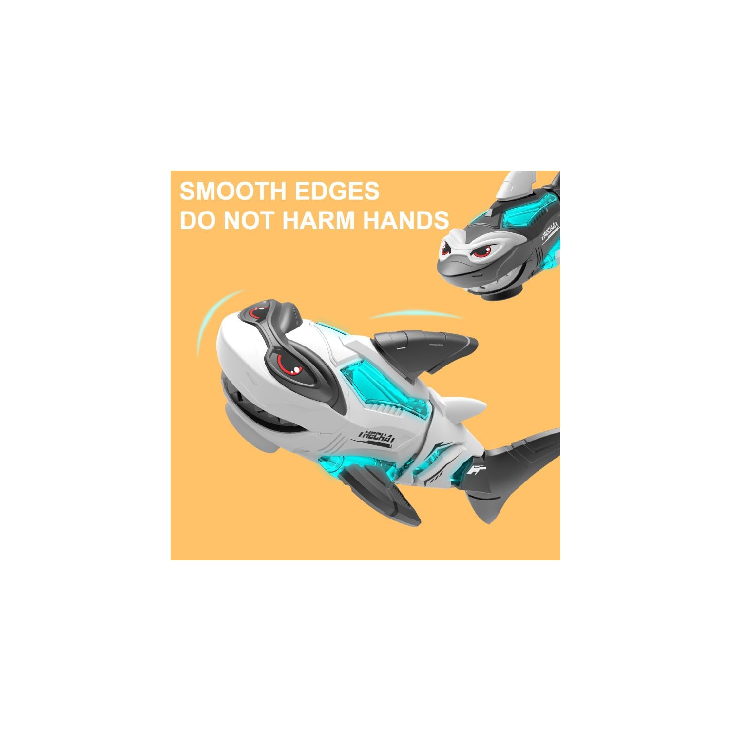 Electric Remote Control Shark Fish Toy, Children's Electric Toy with Mechanical Shark, Lights, Sounds, Universal Wheels and Luminous Music - White.