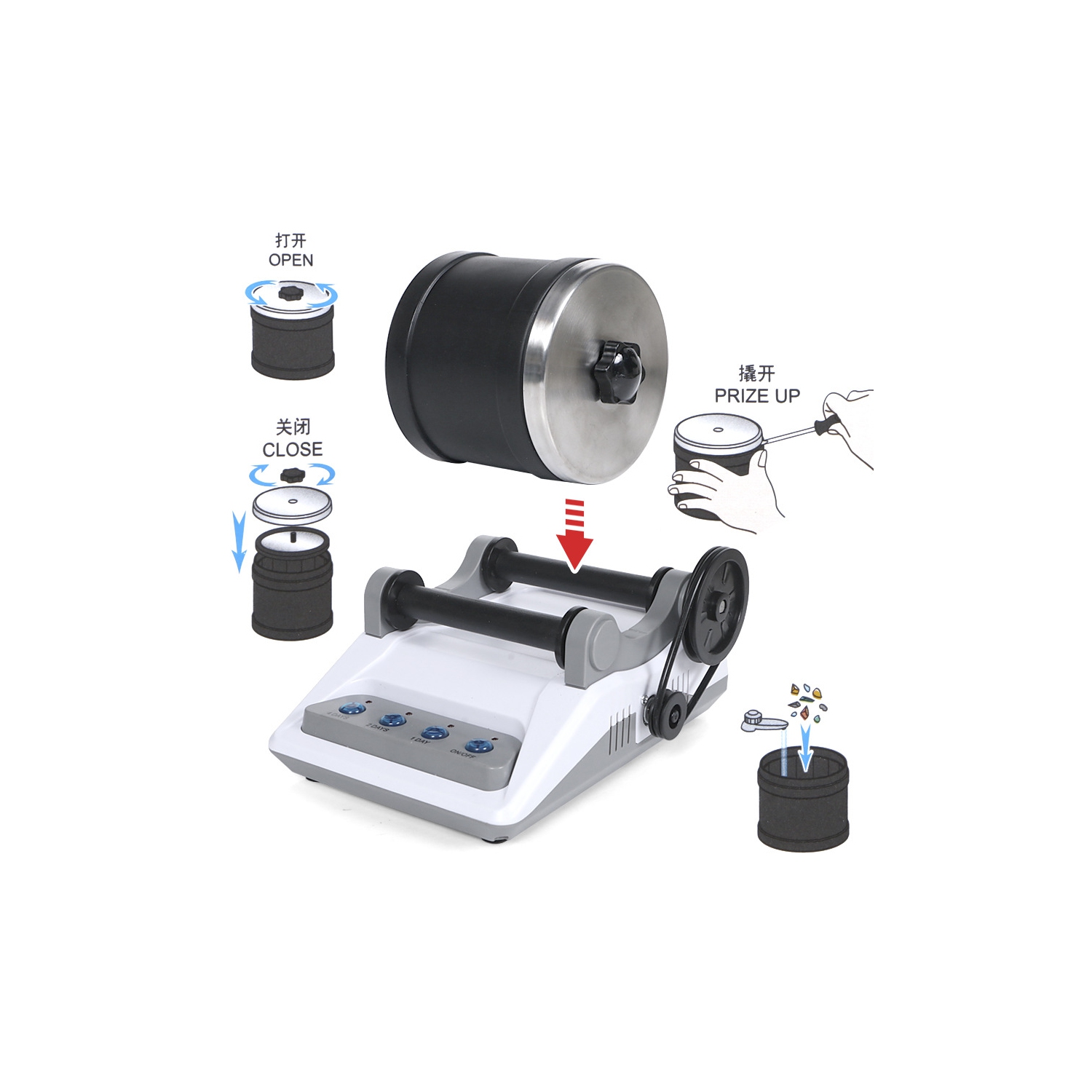 Children's fun electric gem grinder, DIY stone polisher test toy, rock polisher set, rock polisher with rubber bucket