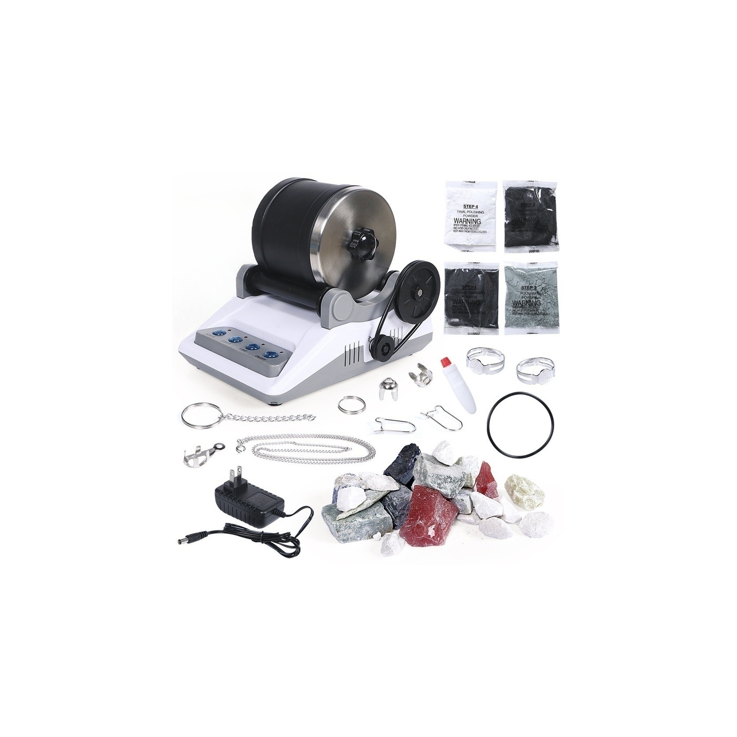 Children's fun electric gem grinder, DIY stone polisher test toy, rock polisher set, rock polisher with rubber bucket