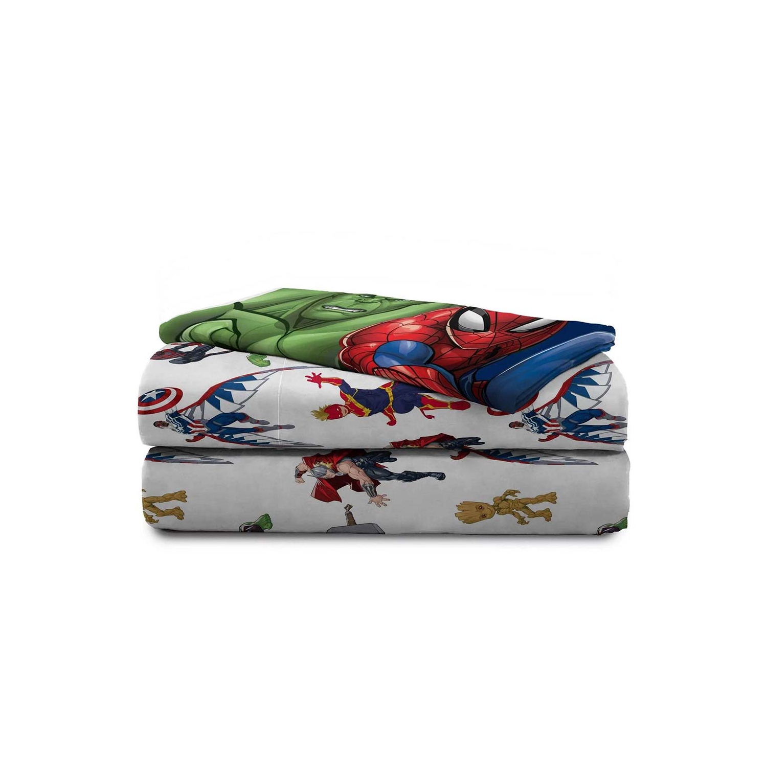 Ensemble de draps multicolores pour lit simple de 3 pièces Avengers pour enfants&nbsp;: drap plat, drap-housse et taie d'oreiller